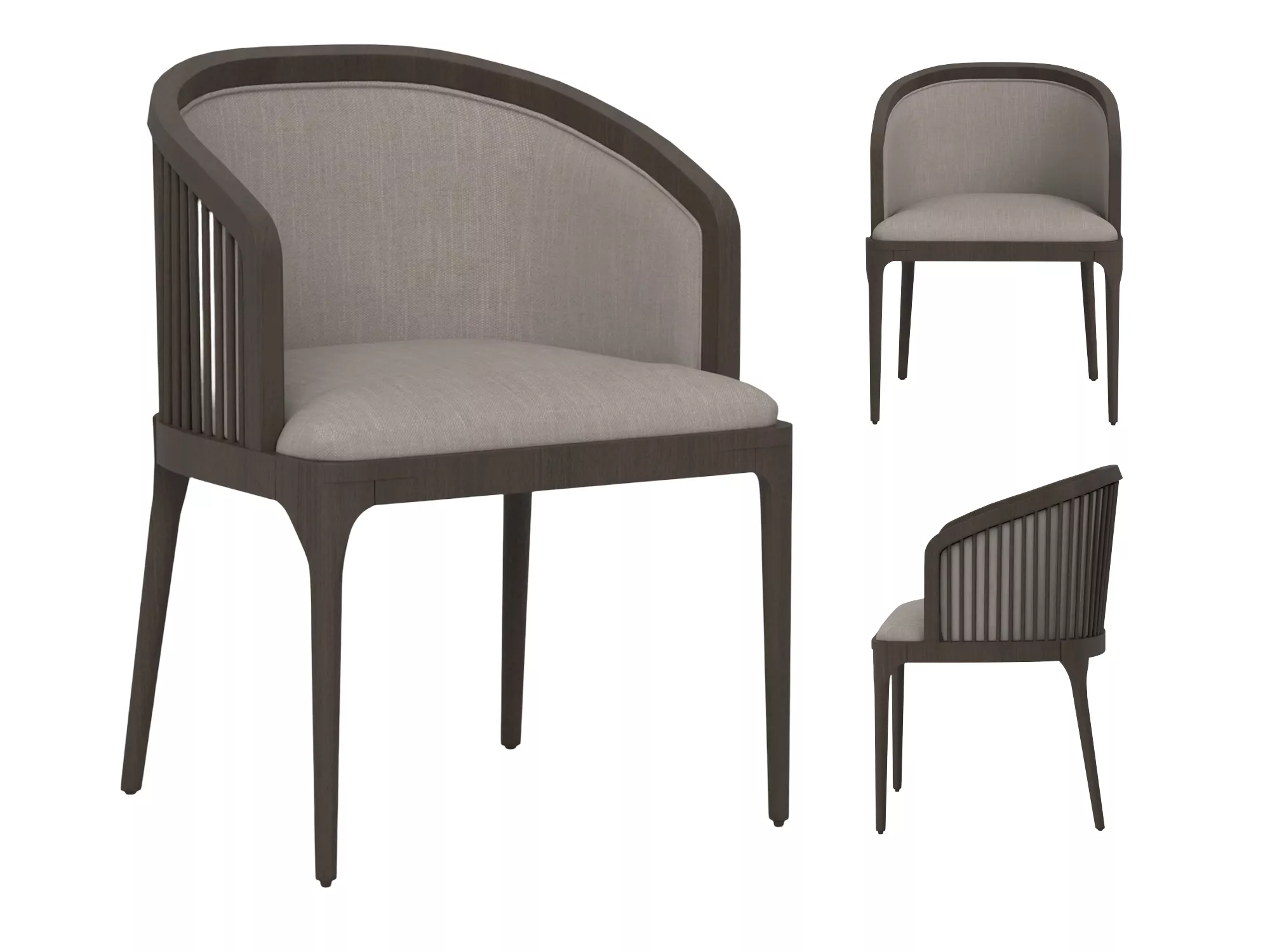 Dark Wood Framed Curved Armchair With Light Gray Cushion 3D model
