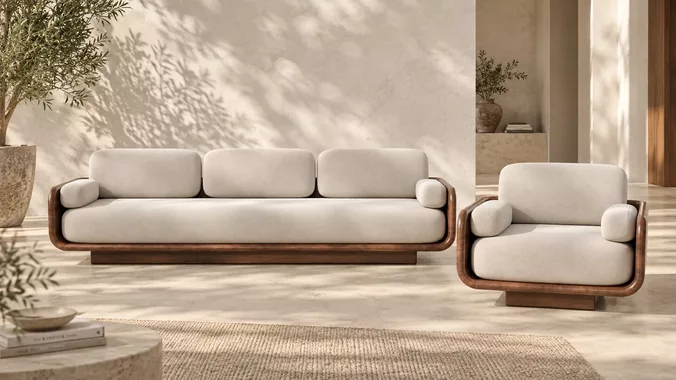 Modern Wooden Sofa Armchair Set 3D Model