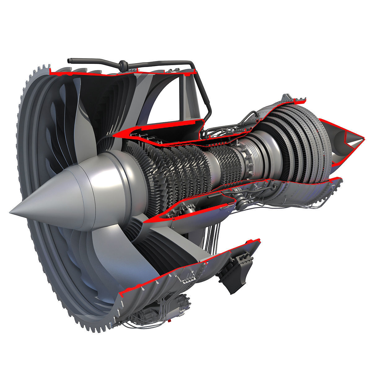 2 Sectioned Turbojet Engines 3D model_1