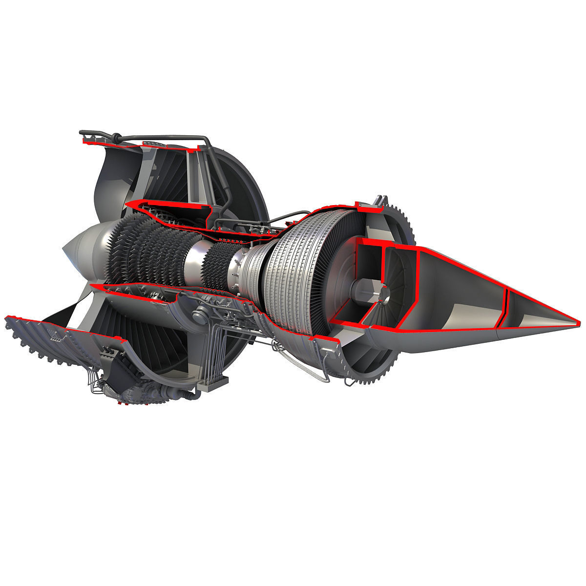 2 Sectioned Turbojet Engines 3D model_13