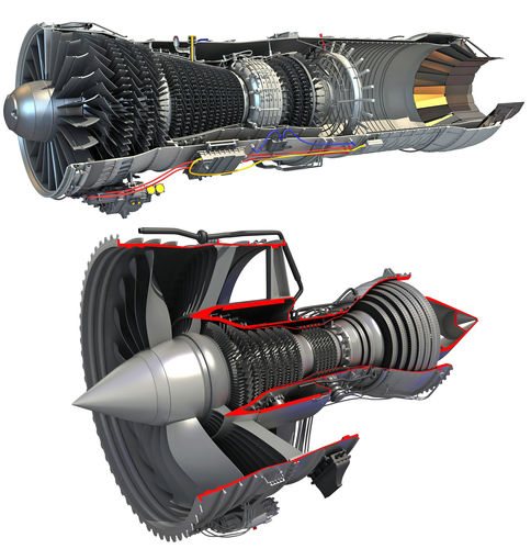 2 Sectioned Turbojet Engines 3D model