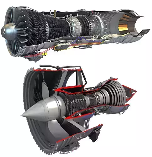 2 Sectioned Turbojet Engines 3D model