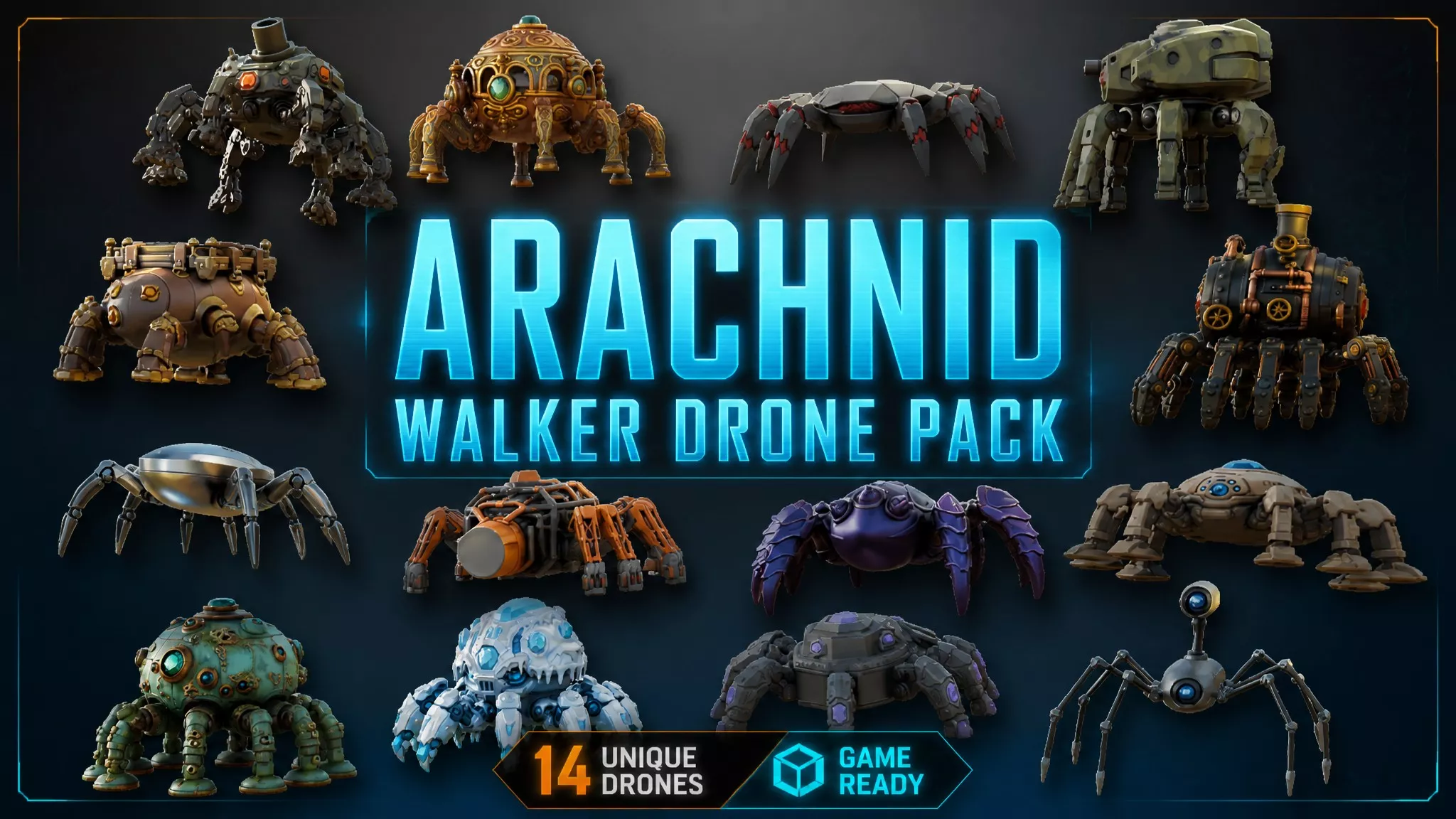 Arachnid Walker Drone Pack Low-poly 3D model