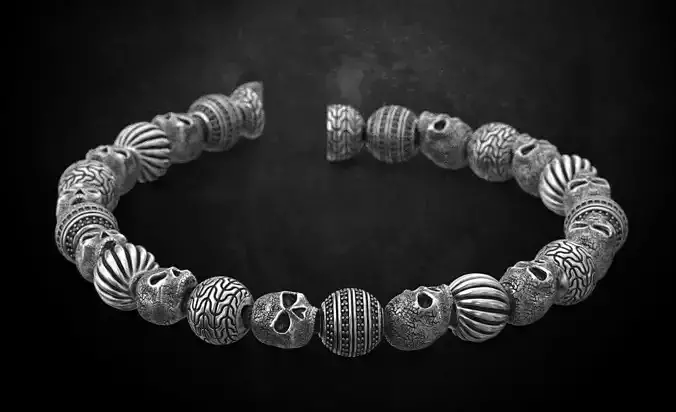 Bracelet with a skull and a set of balls 10mm and a lock 139 3D print model