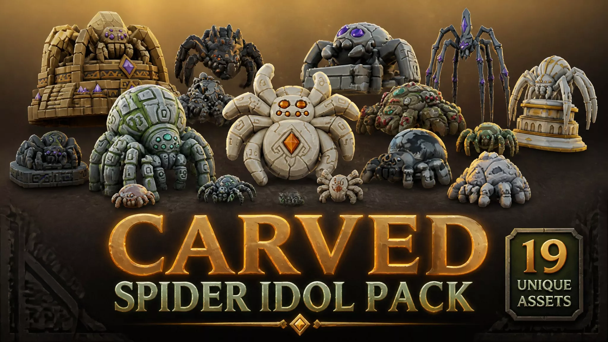 Carved Spider Idol Pack Low-poly 3D model