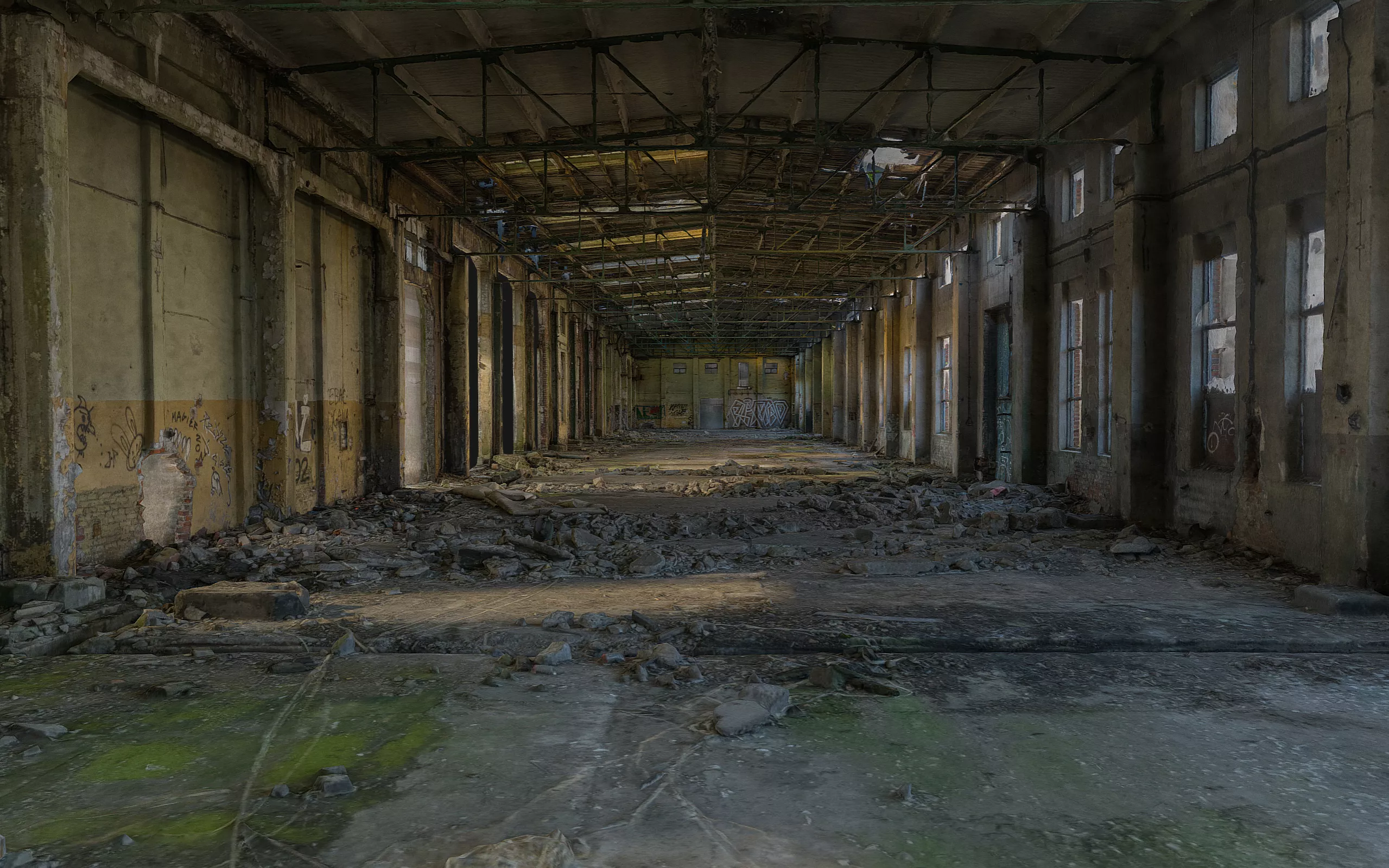 Long and narrow abandoned hall 3D model