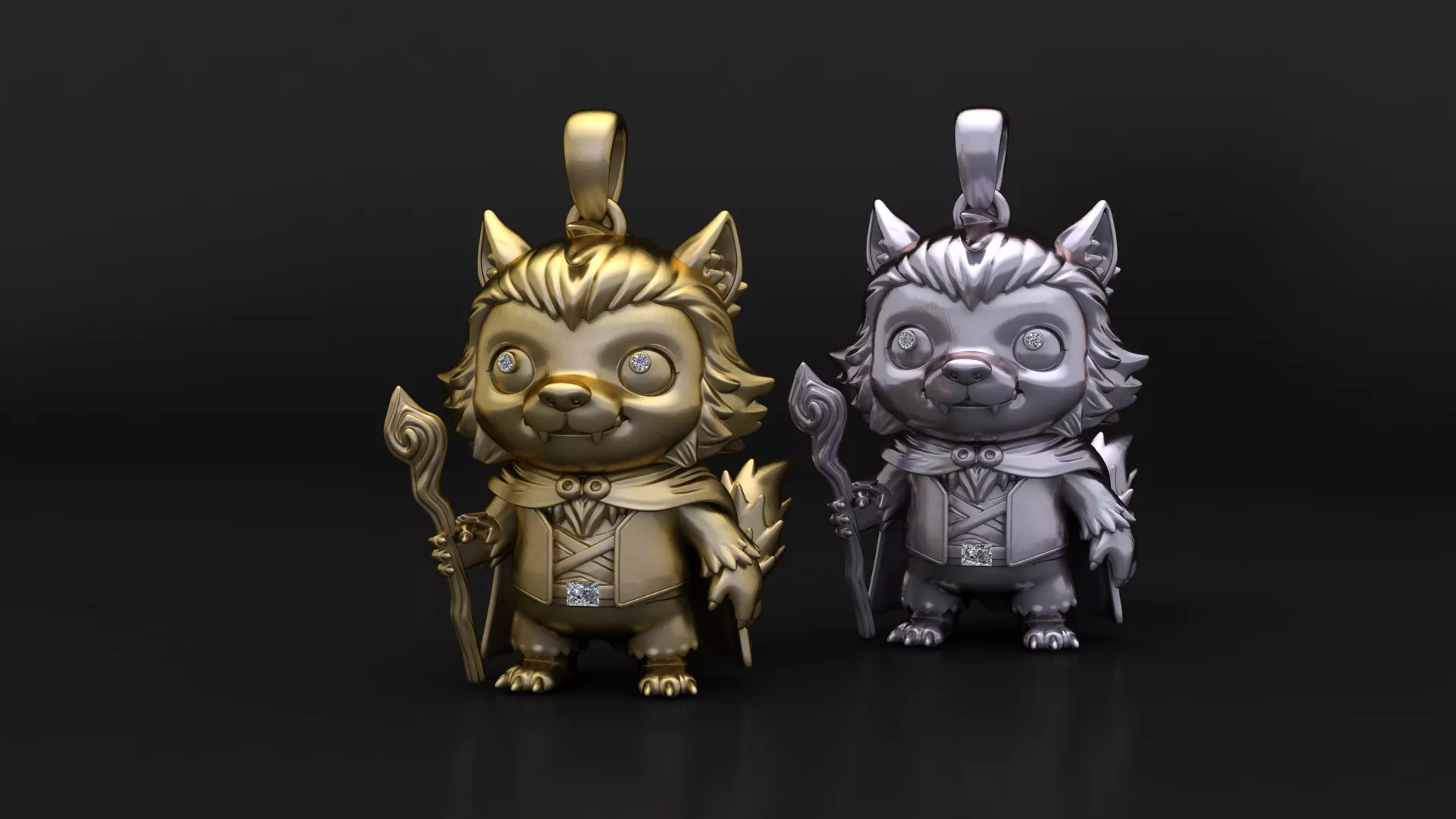 Fantasy Wolf Wizard Pendant 3D print model