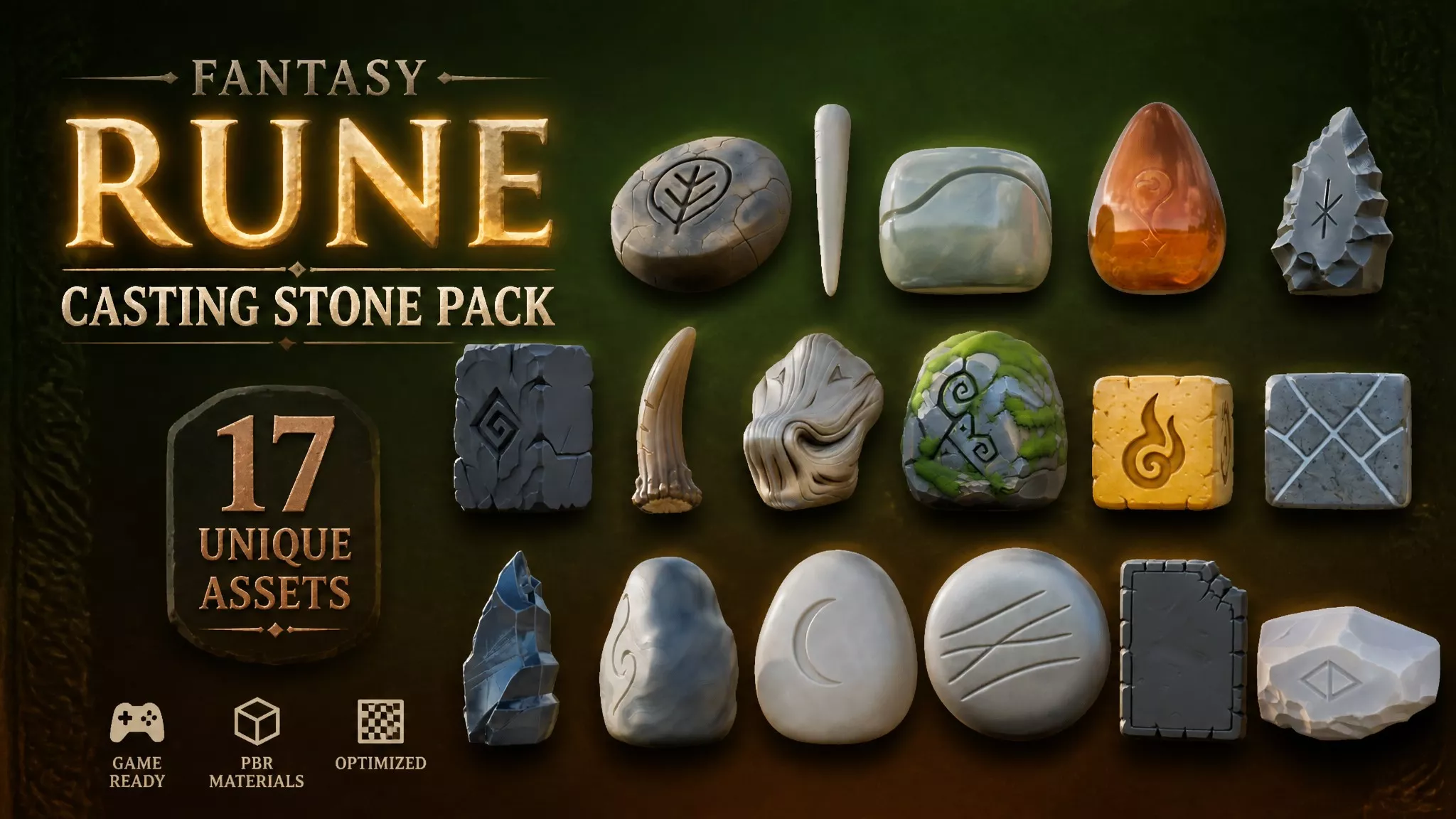 Fantasy Rune Casting Stone Pack Low-poly 3D model