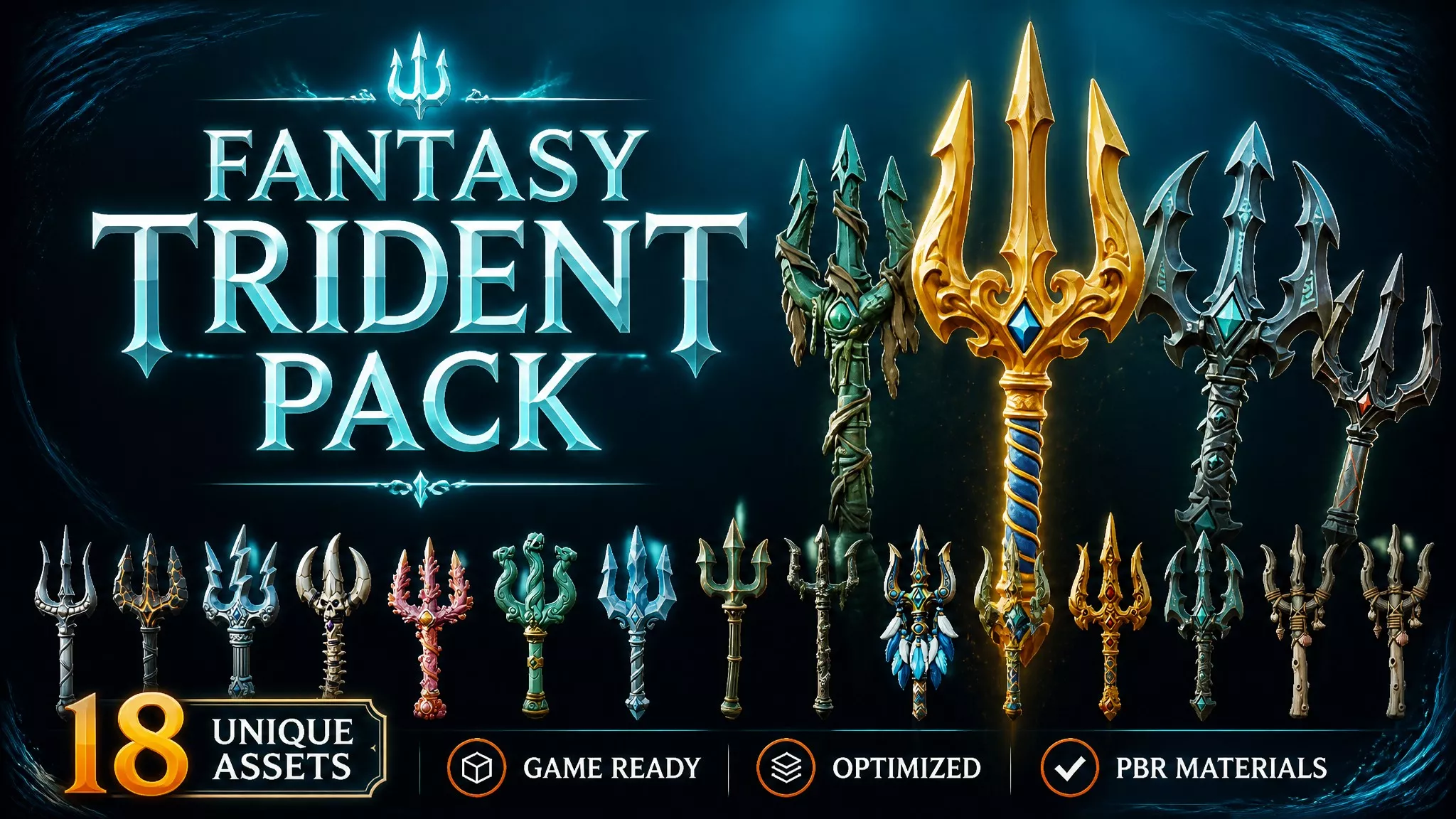 Fantasy Trident Pack Low-poly 3D model