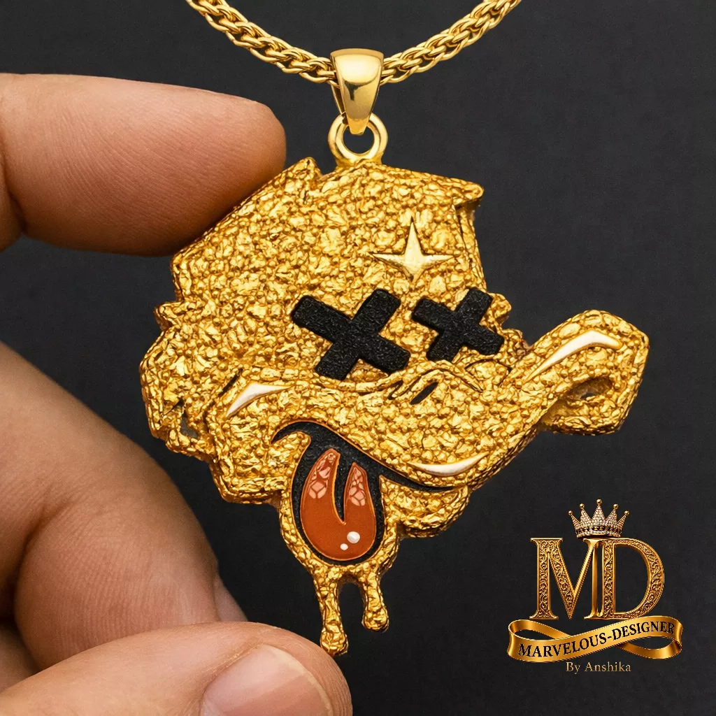 Gold Drip Cartoon Face Pendant 3D print model