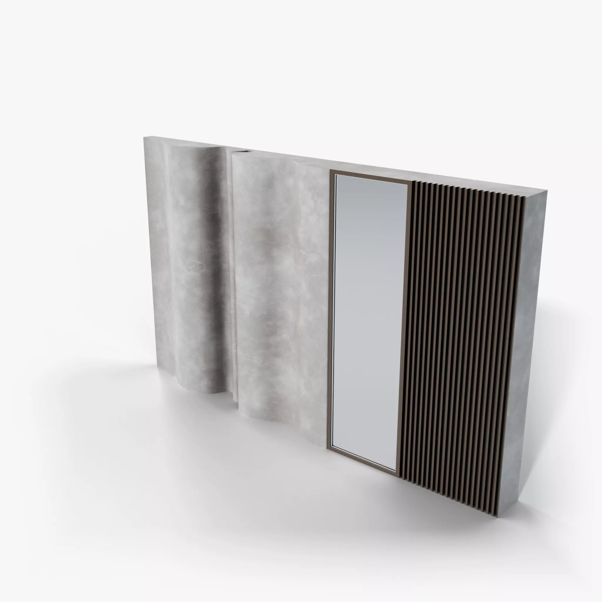 Paris Wall Panel - Wavy Plaster Wall with Mirror and Slats 3D model