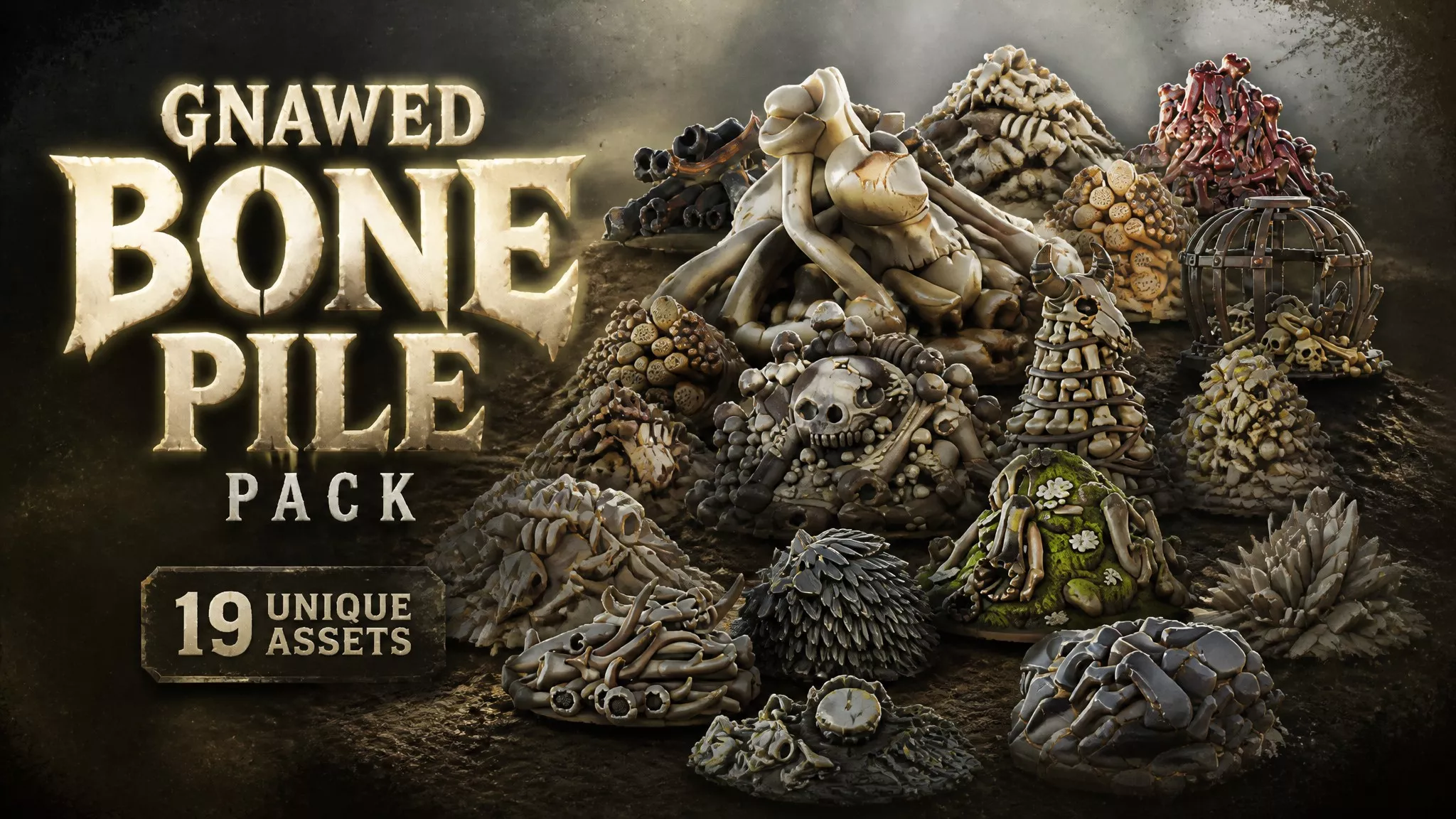 Gnawed Bone Pile Pack Low-poly 3D model