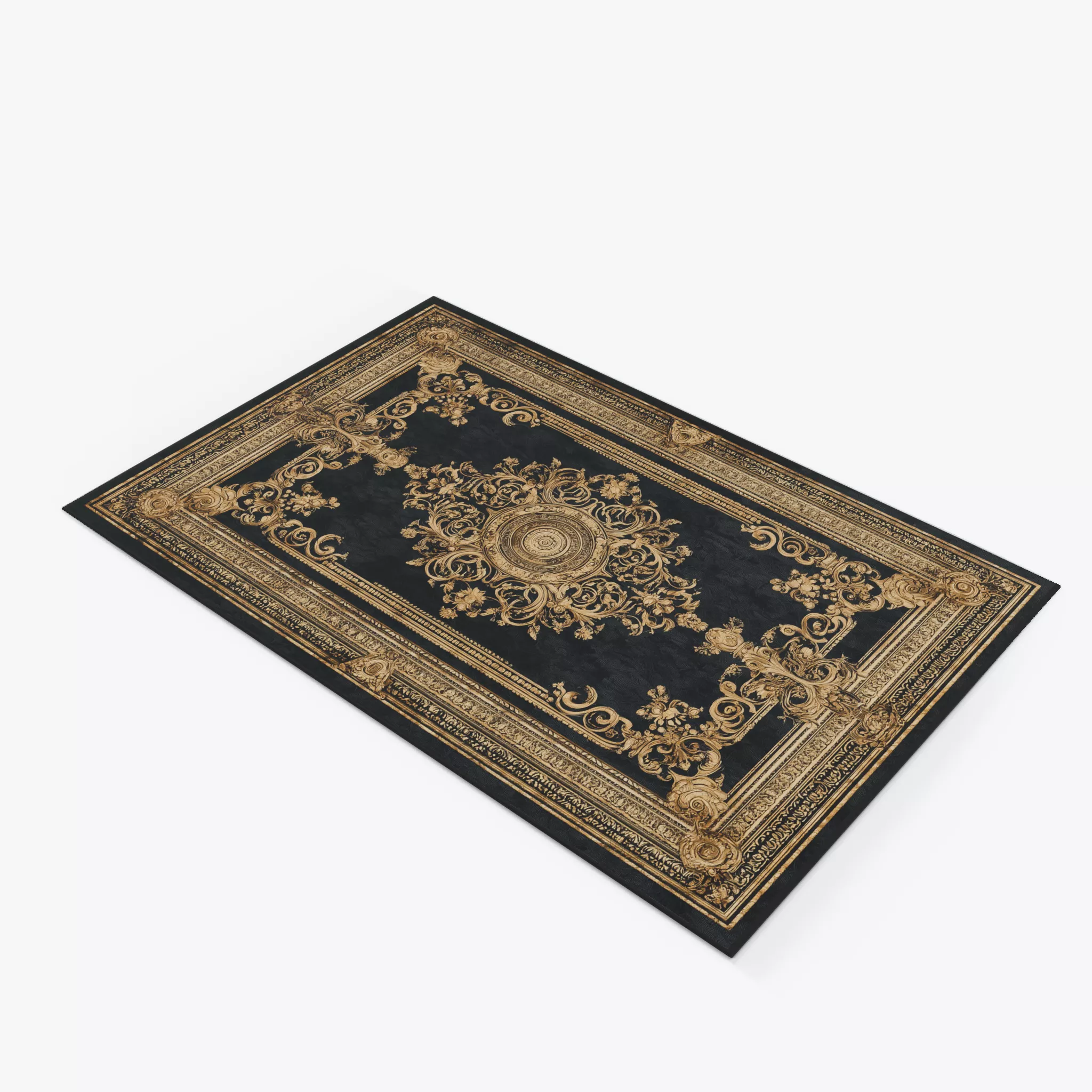 Monroe Black Gold Rug - Ornate Baroque Carpet 3D model