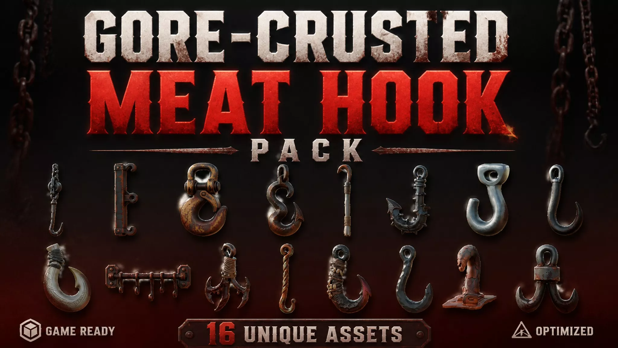 Gore-Crusted Meat Hook Pack Low-poly 3D model