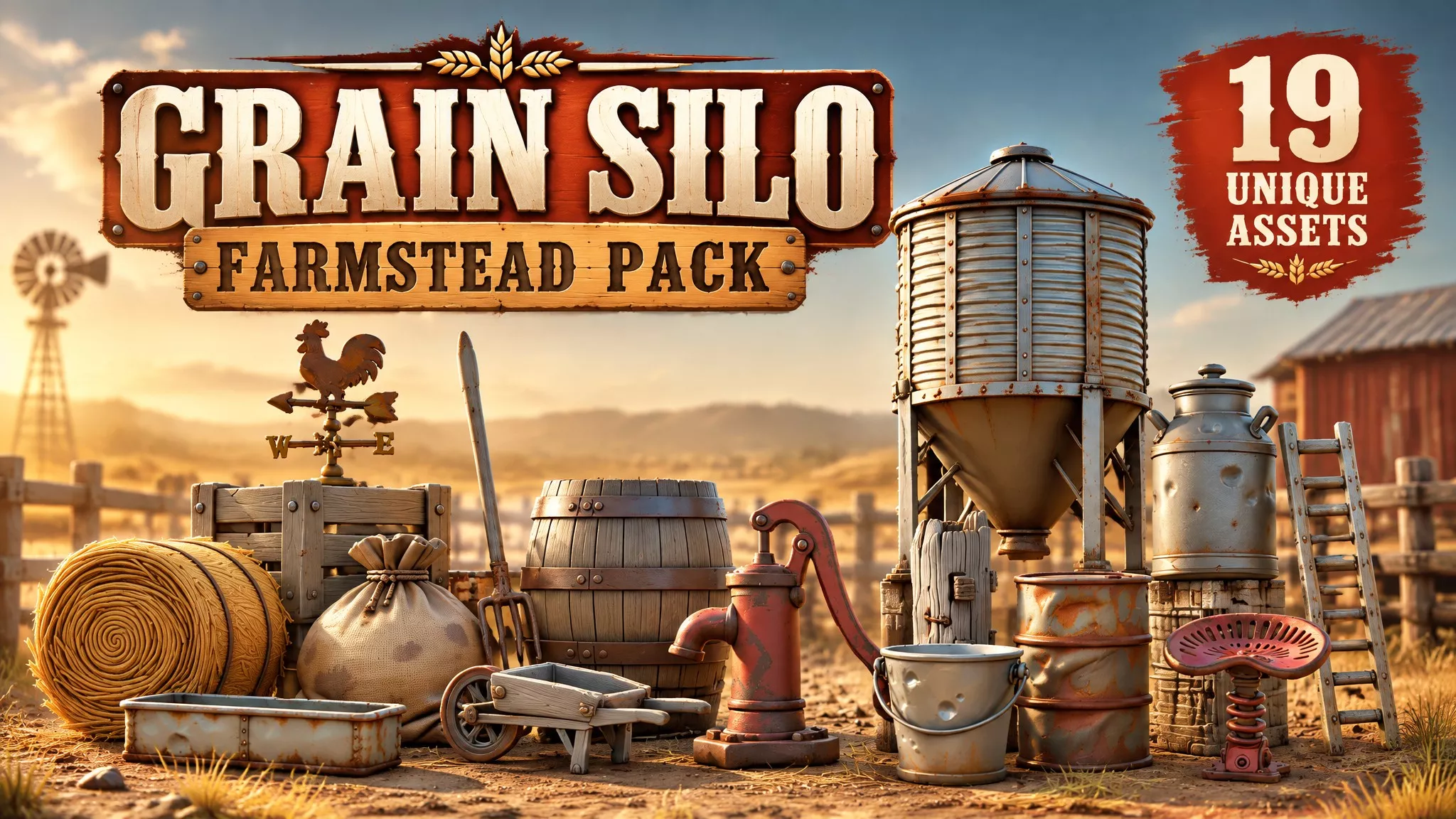 Grain Silo Farmstead Pack Low-poly 3D model