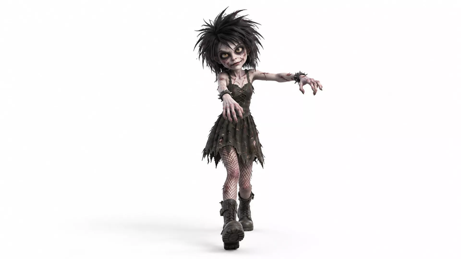 Stylized Zombie Girl Character 3D Animated Rigged GAME READY Low-poly 3D model