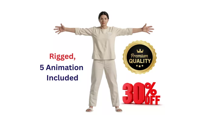 Rigged Female Medical Nurse Spa Staff 5 Animations PBR Model