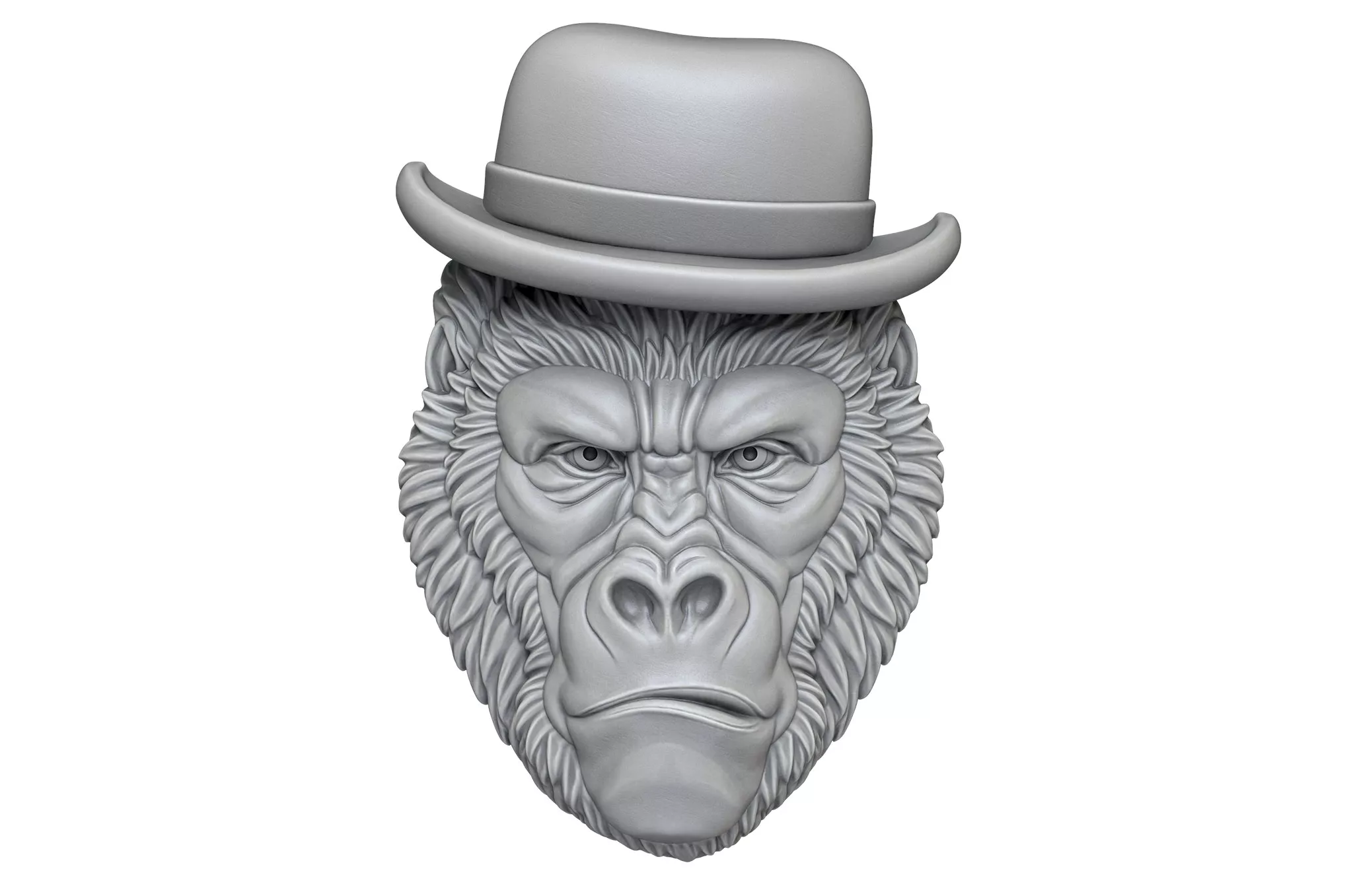 Gorilla Head Bowler Hat Bas-Relief 3D print model