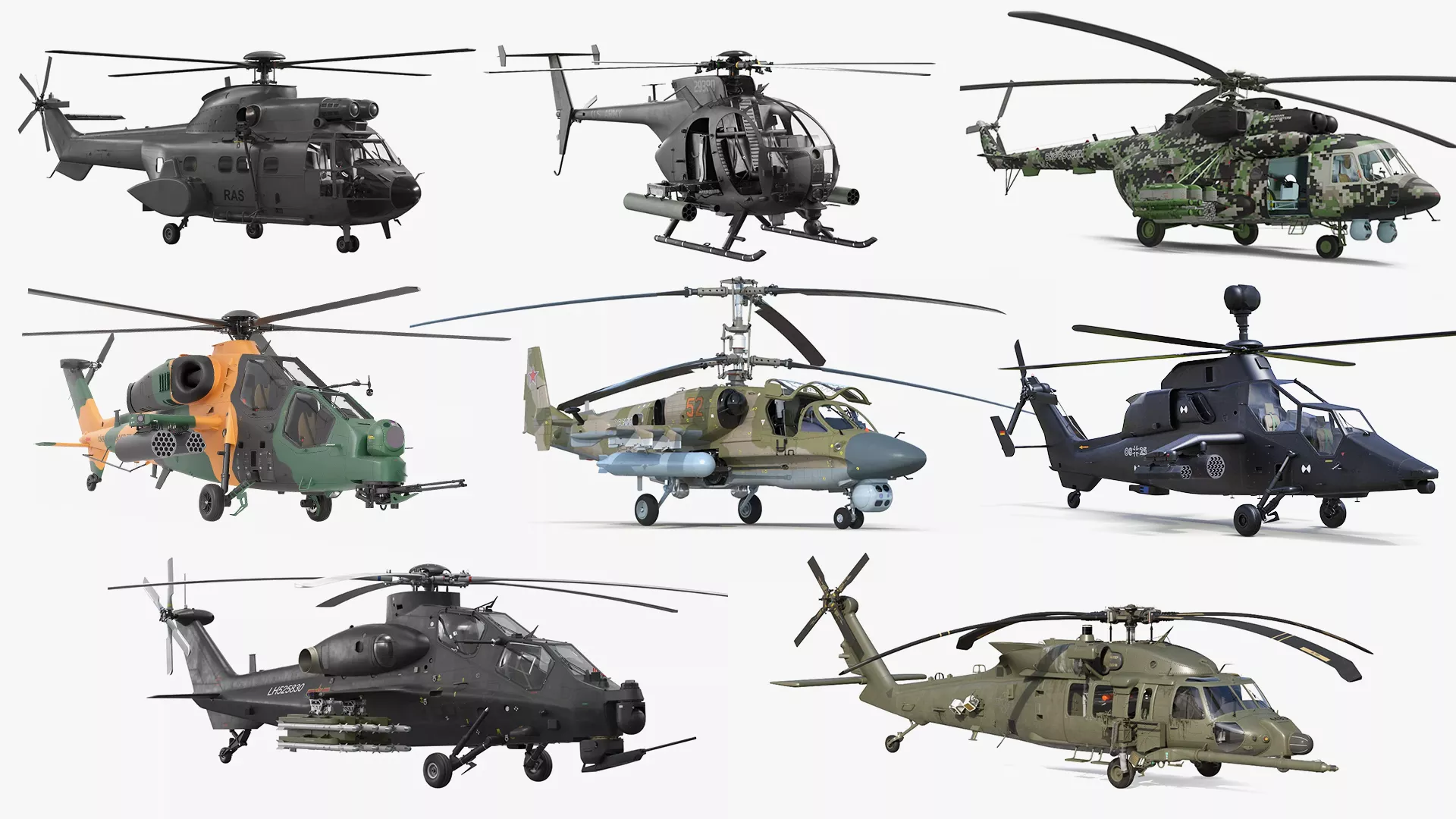Combat Helicopters Collection 3D Model Pack