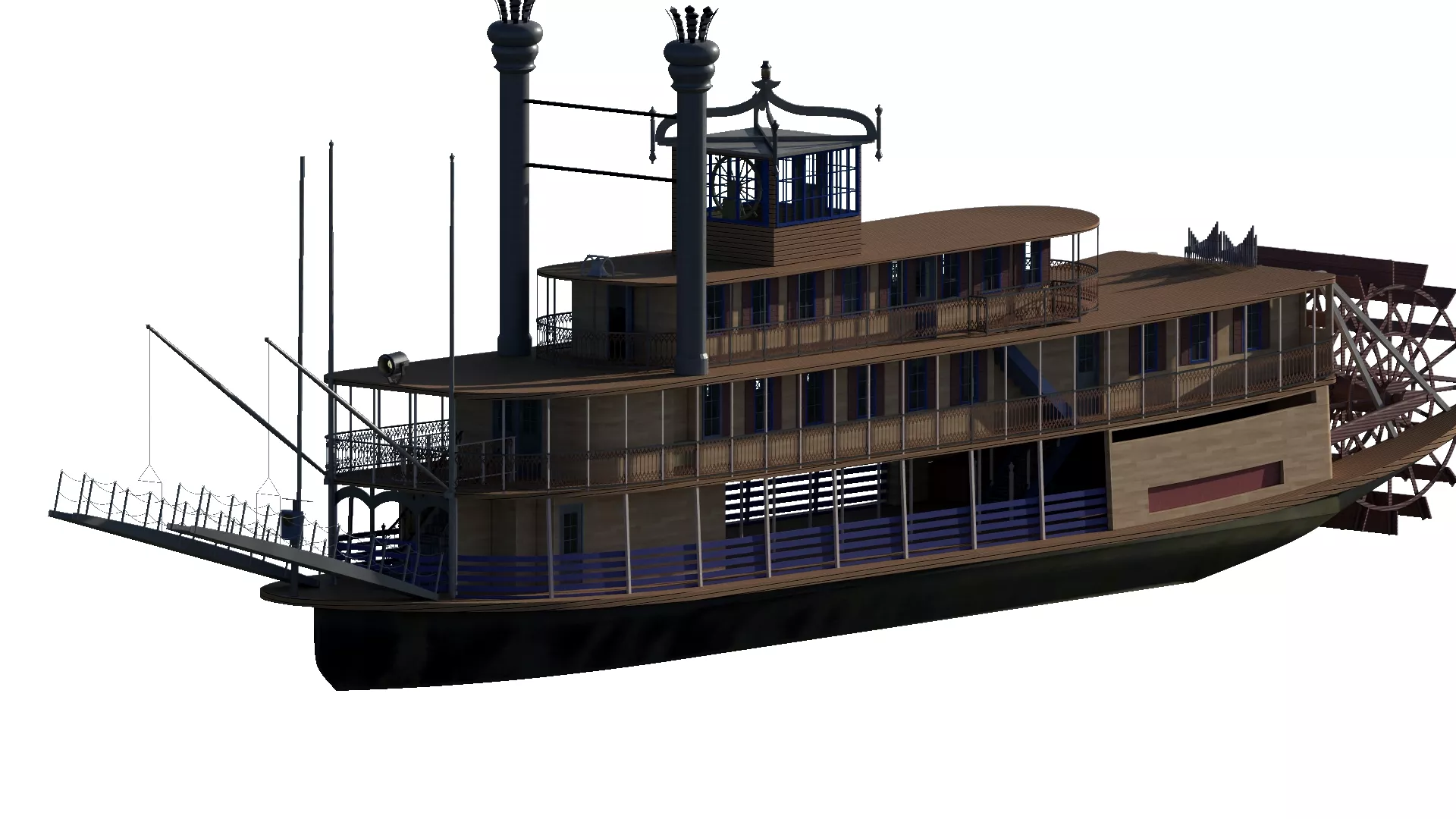 GENERIC DETAILED STEAM US RIVER BOAT WITH INTERIOR 3D model