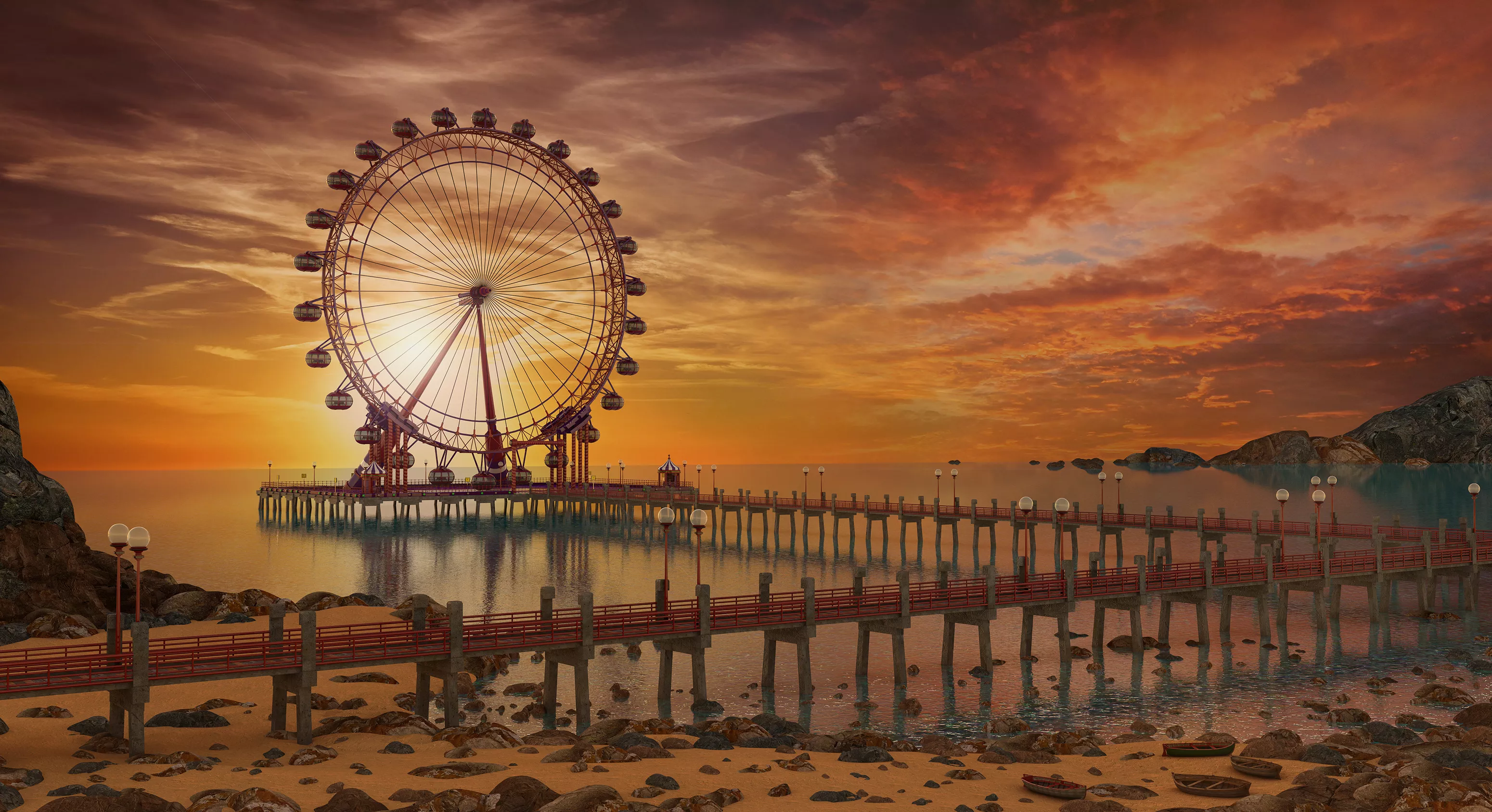 Sunset Ferris Wheel Dock 3D model