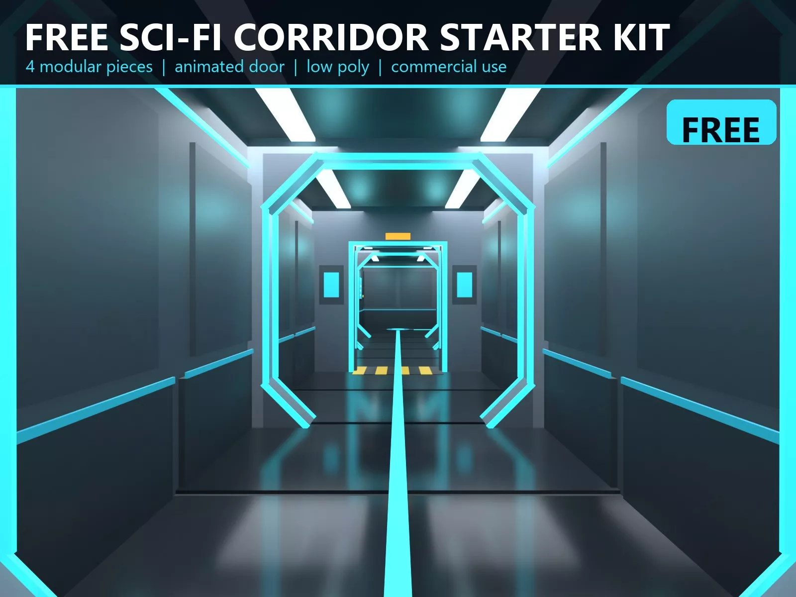 Free Sci Fi Corridor Starter Kit Game Ready Free low-poly 3D model