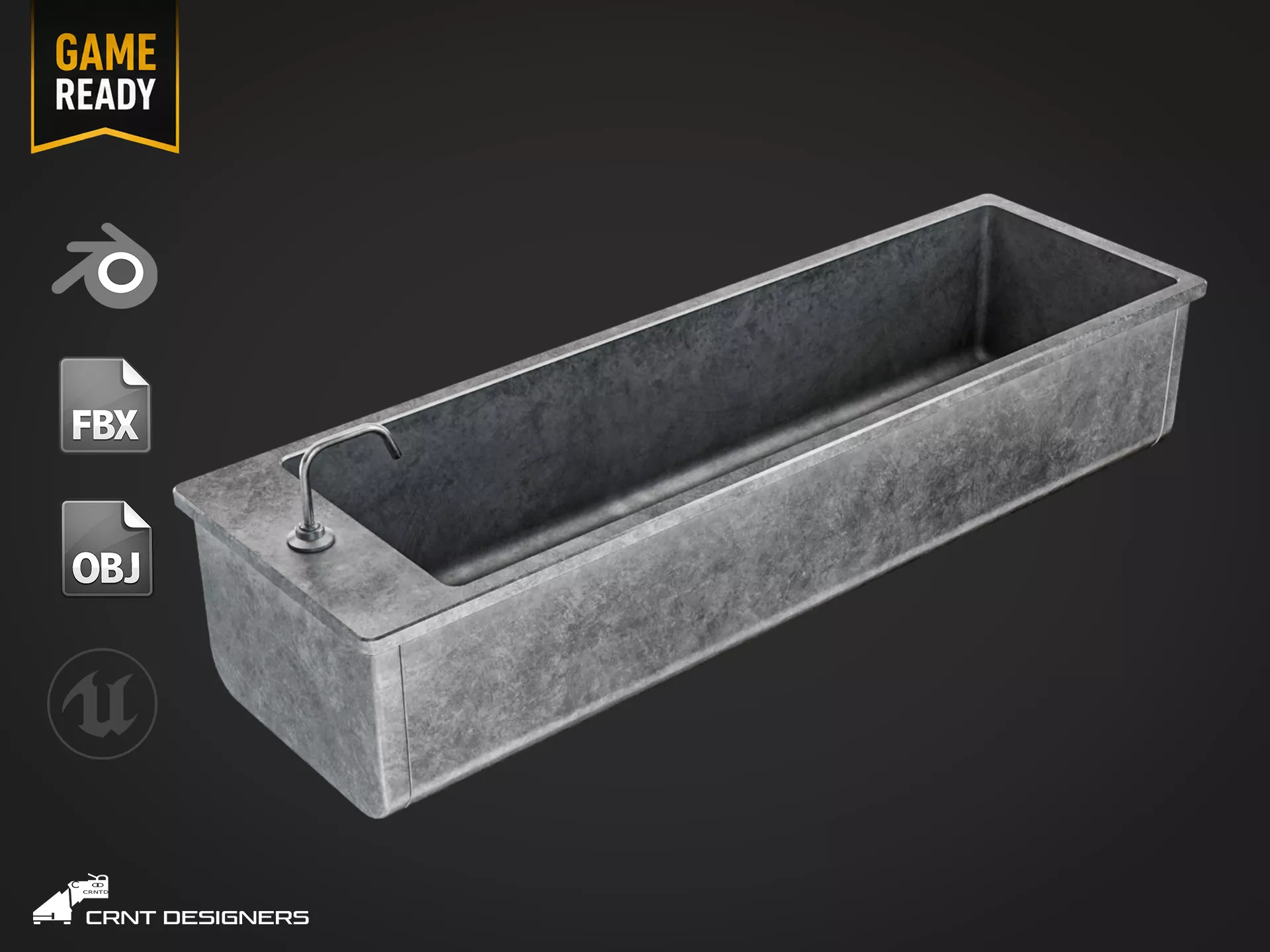 Metal Water Trough - UE4 And UE5 Optimized Low-poly 3D model