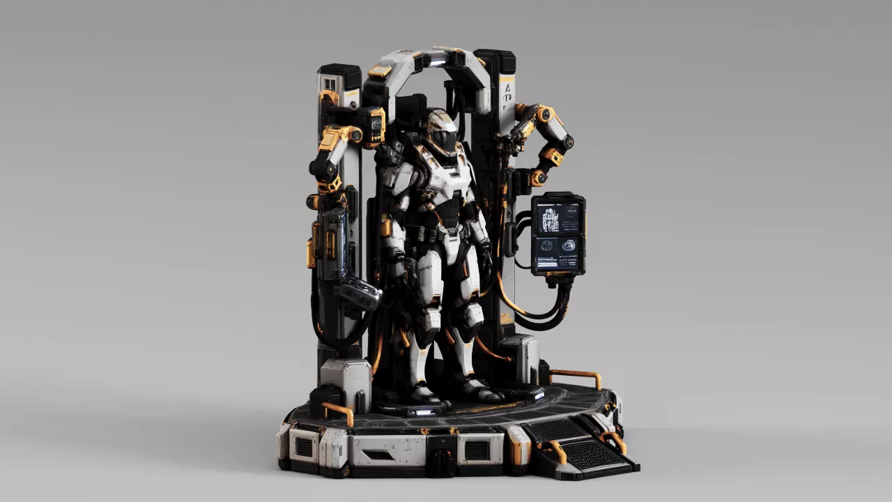 Sci Fi Armor Maintenance Station with Suit S00525 3D model