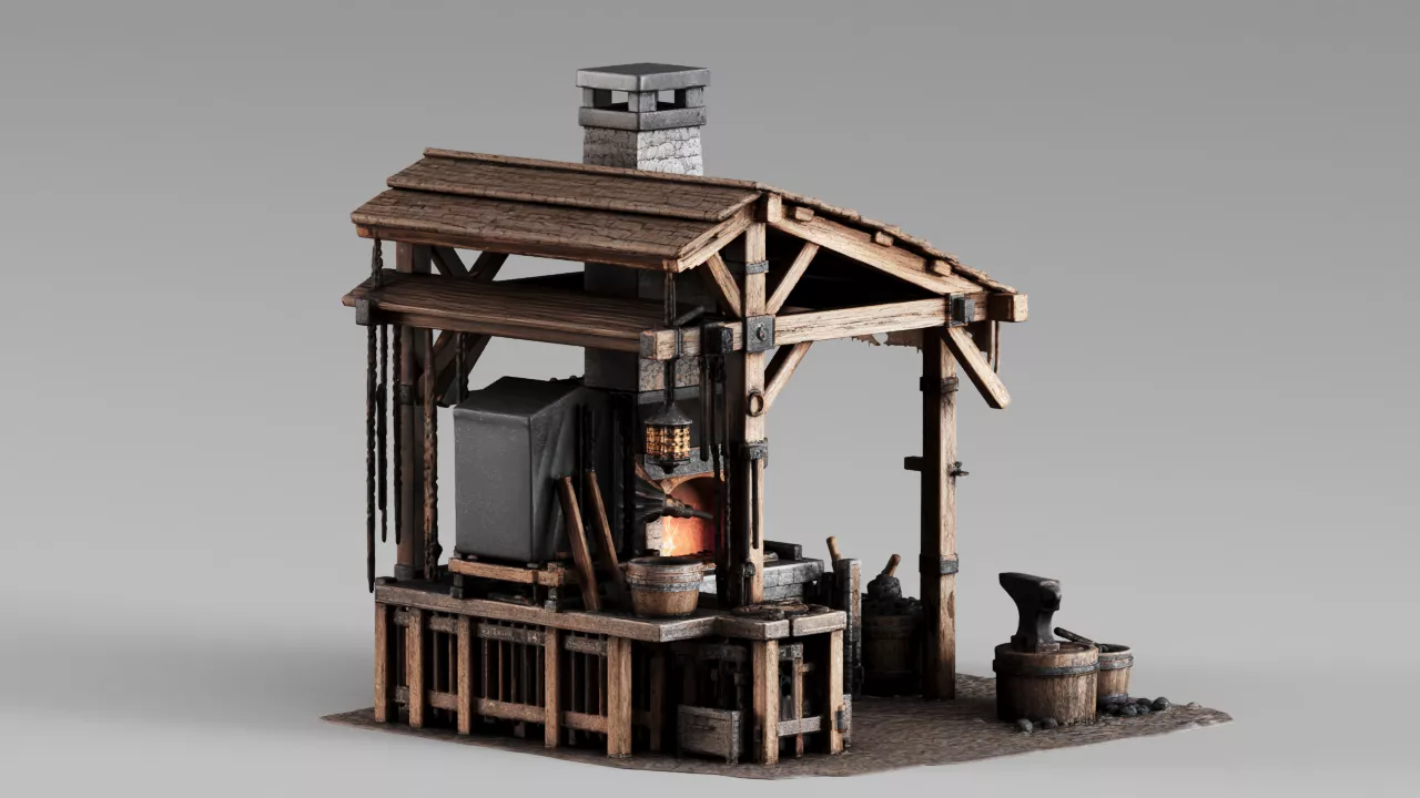 Medieval Blacksmith Forge Workshop S00510 3D model