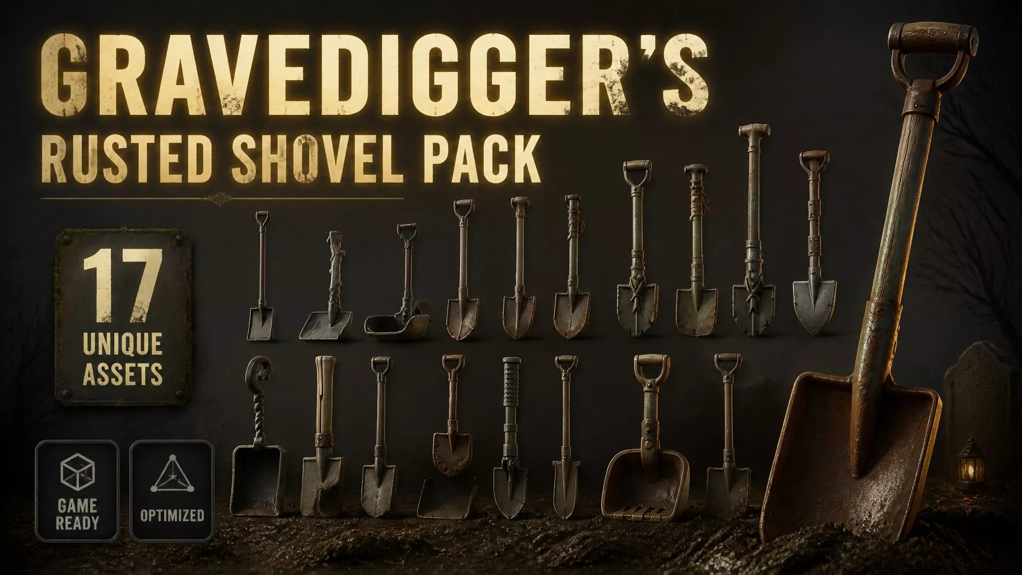 Gravediggers Rusted Shovel Pack Low-poly 3D model