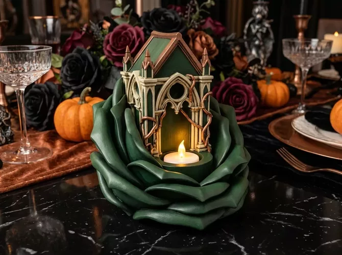 Haunted House Candle Holder STL Gothic Halloween Decor