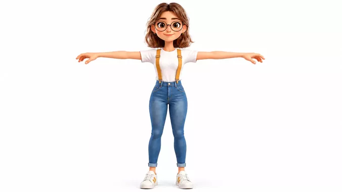 Stylized Female Teacher Character 3D Cartoon Girl with Glasses