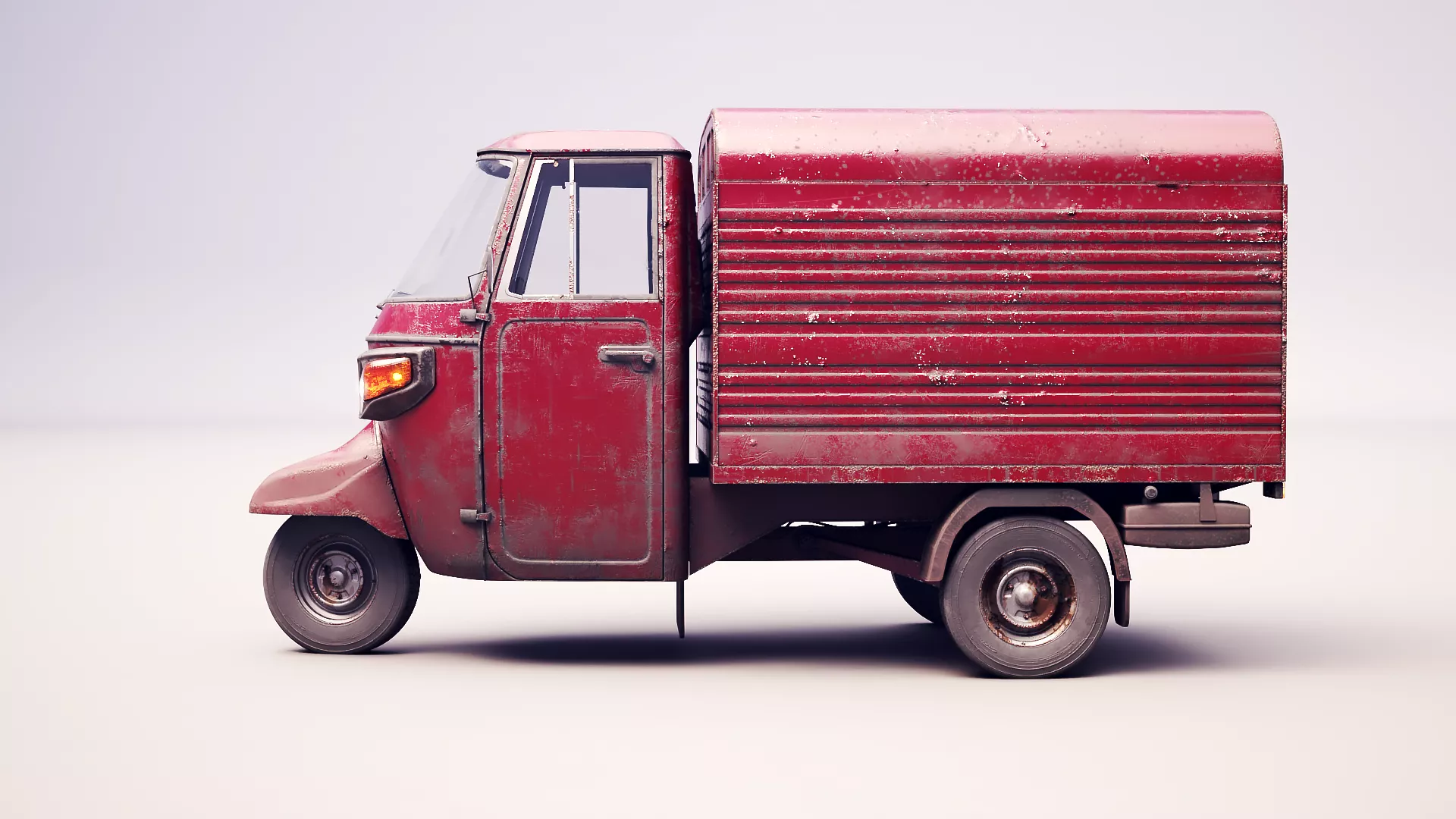 Classic Worn Three-Wheeler Auto Rickshaw Panel Van PBR Low-poly 3D model