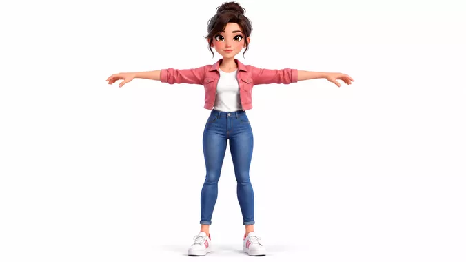 Stylized Female Character 3D Cartoon Woman Rigged Animated