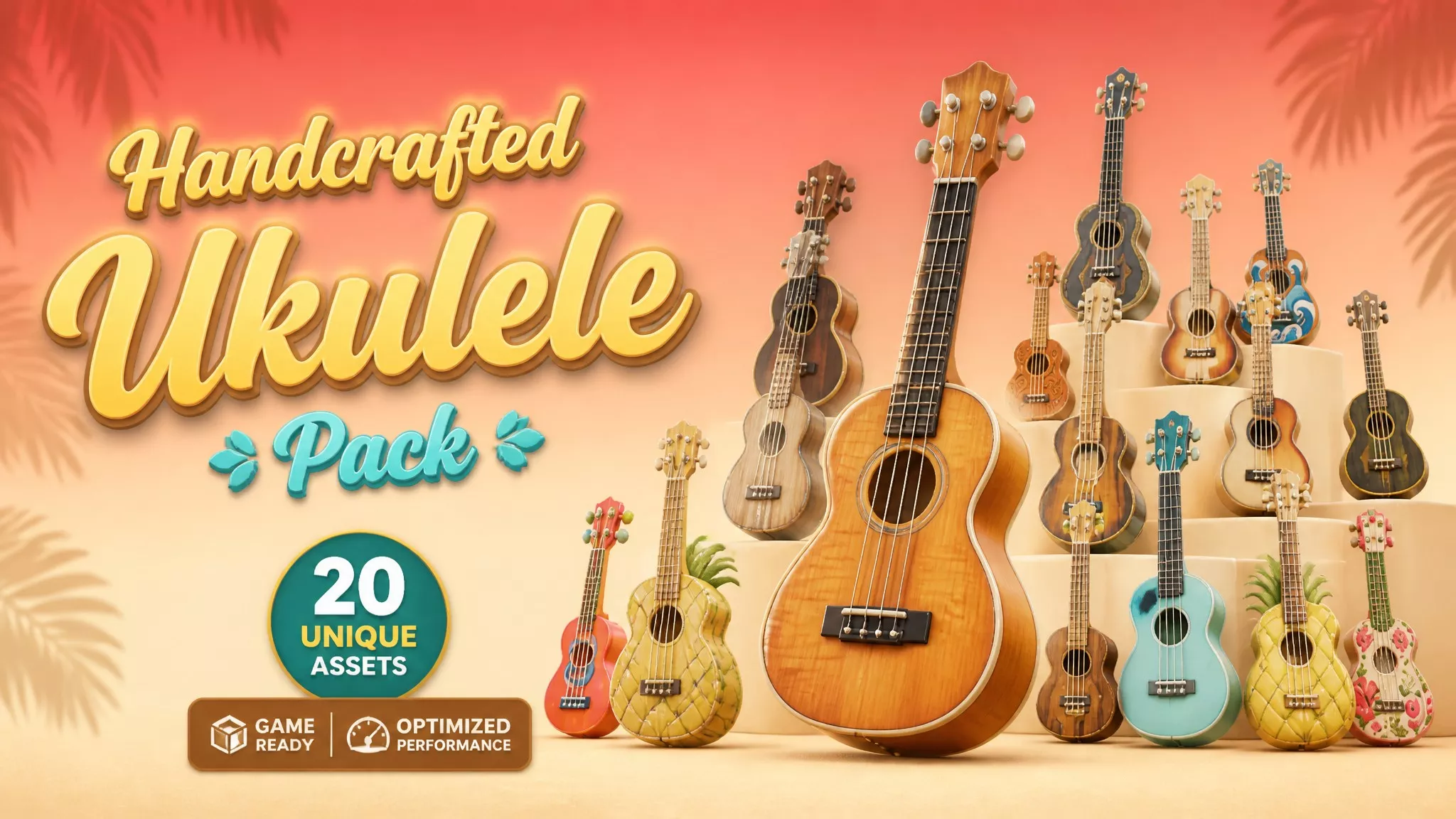 Handcrafted Ukulele Pack Low-poly 3D model