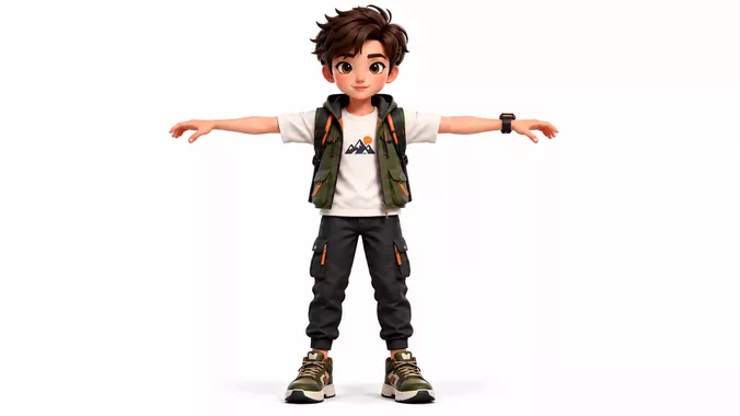 Stylized Young Boy Adventure Character 3D Cartoon Kid  Animated