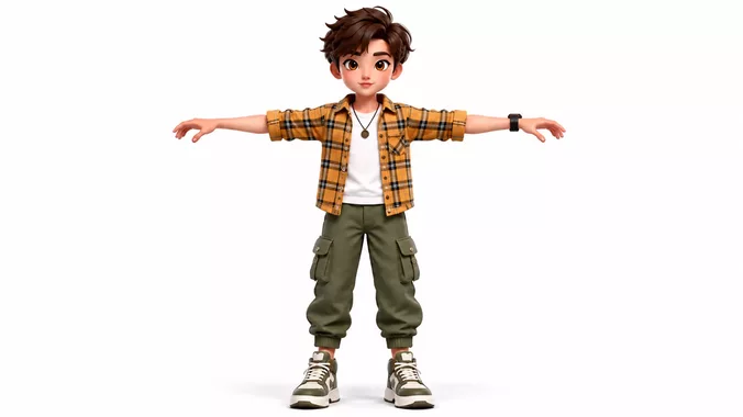 Stylized Young Boy Character 3D Cartoon Kid Rigged Animated