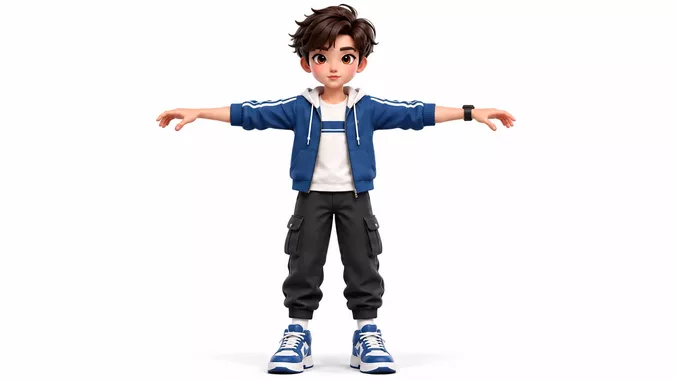 Stylized Young Boy Character Cartoon Teen Gamer Rigged Animated