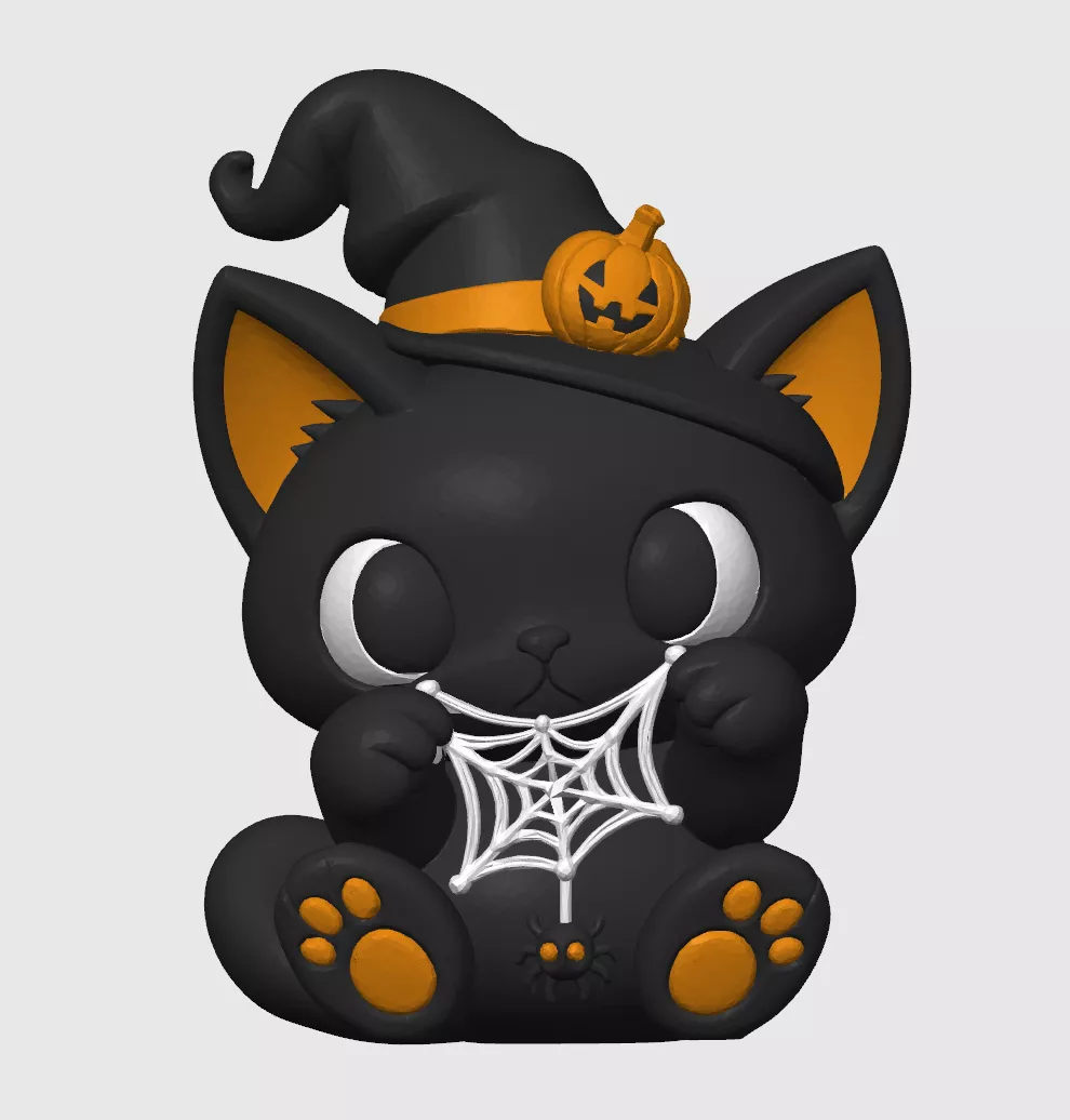 Cute Halloween Witch Cat Spooky Black Cat 3D Printable 3D print model