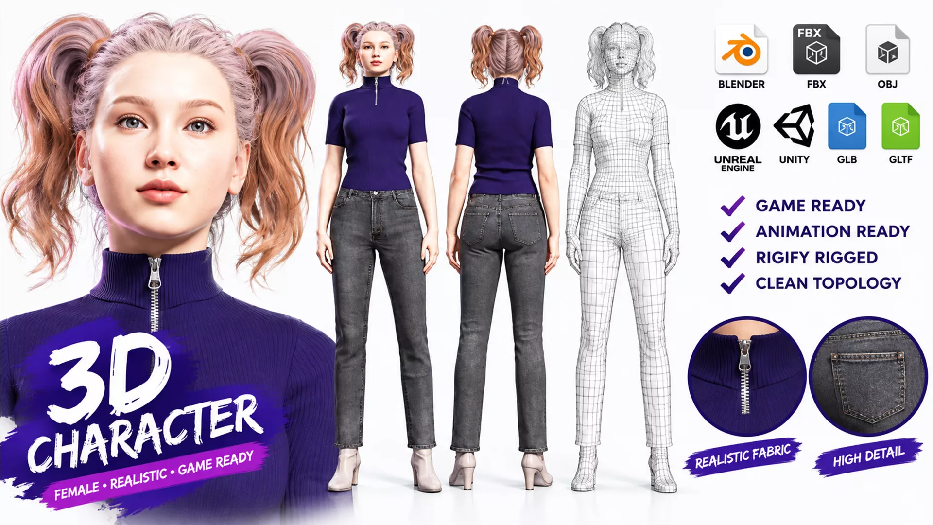 Detailed Realistic Woman 3D model