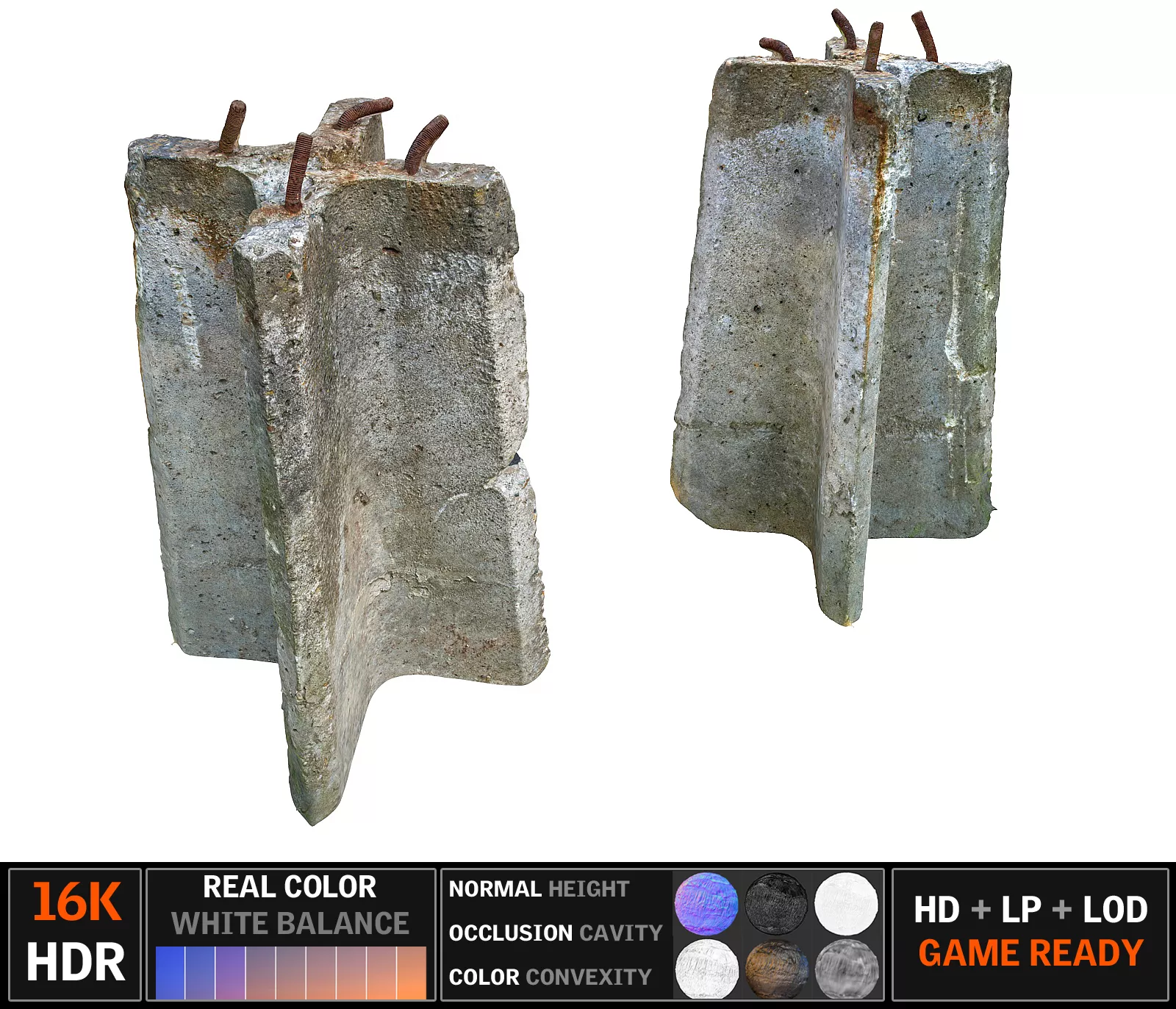 Concrete Barricade 16K Low-poly 3D model