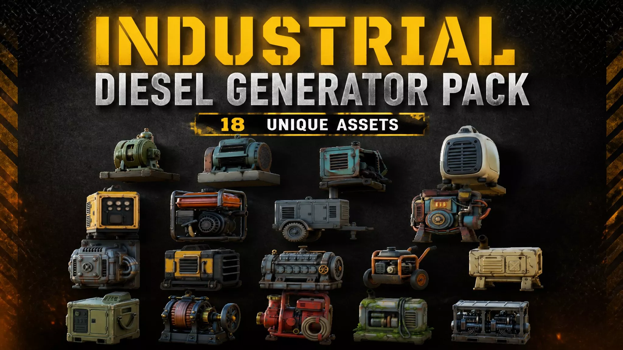Industrial Diesel Generator Pack Low-poly 3D model