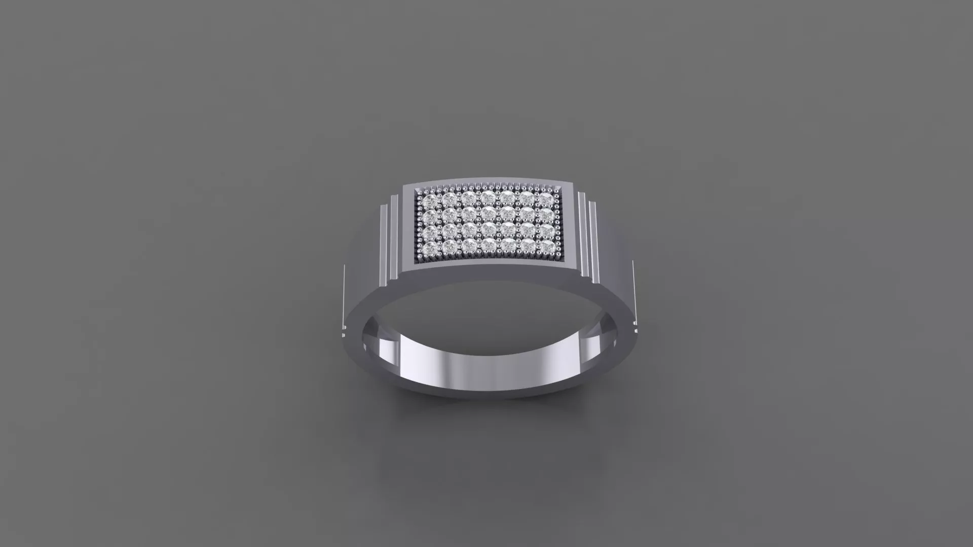 Modern Rectangular Pave Signet Ring 3D print model