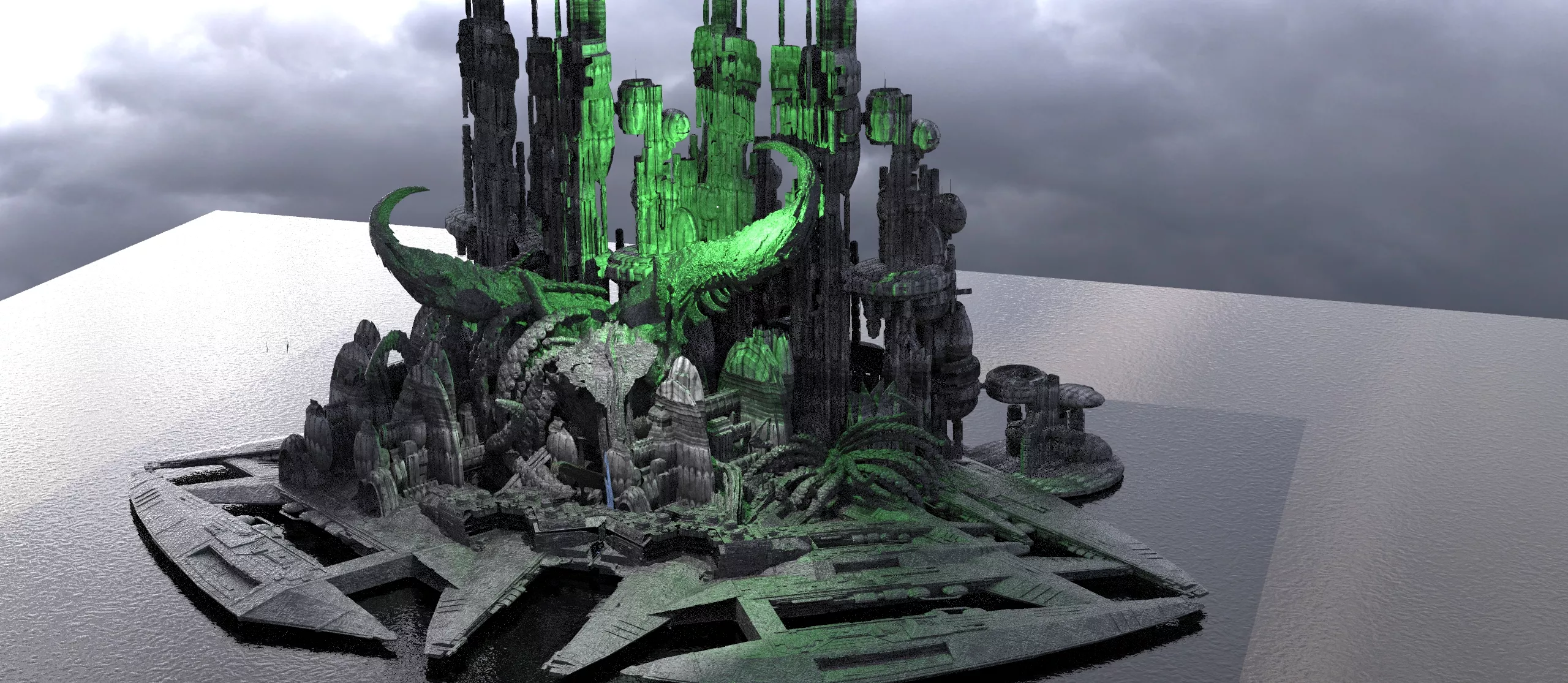 cyber junkyard techno tower kitbash 2 3D model