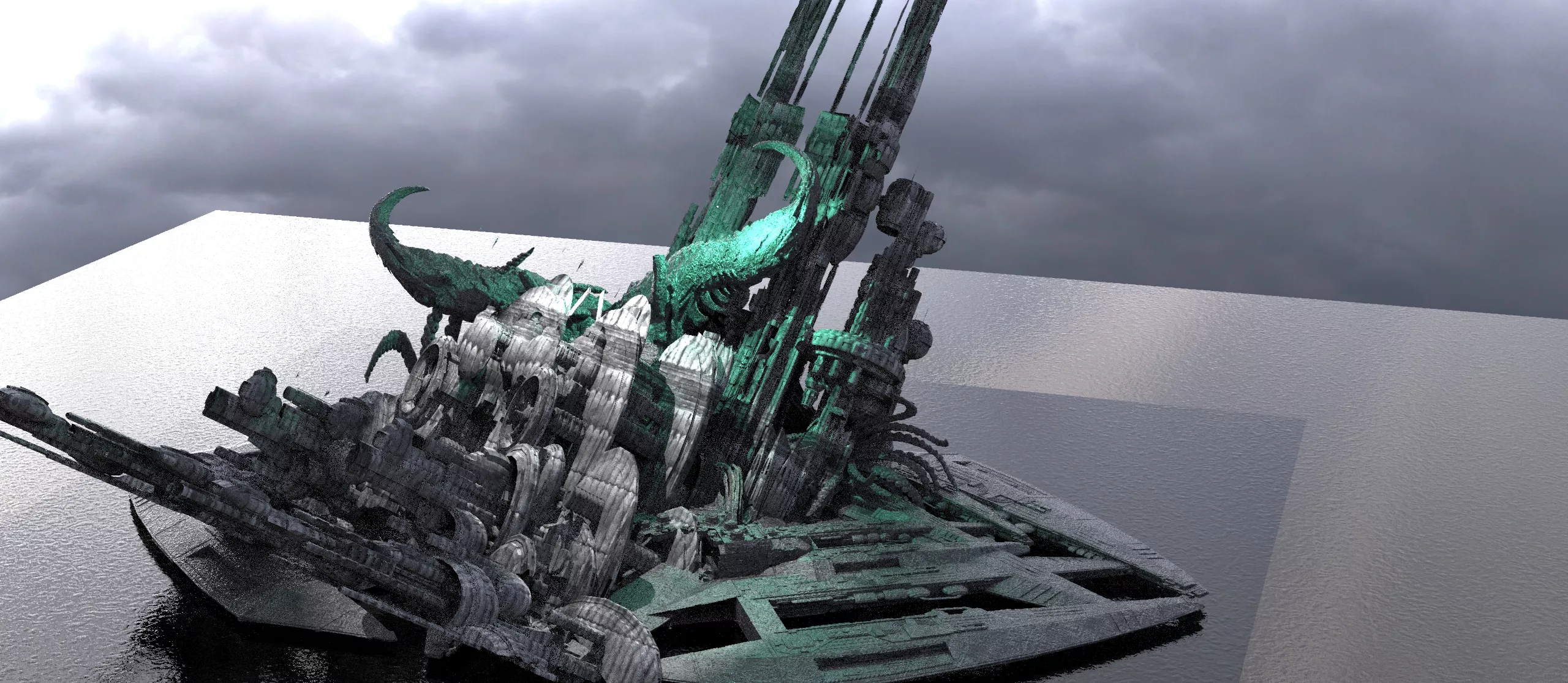 cyber junkyard techno tower kitbash 3 3D model