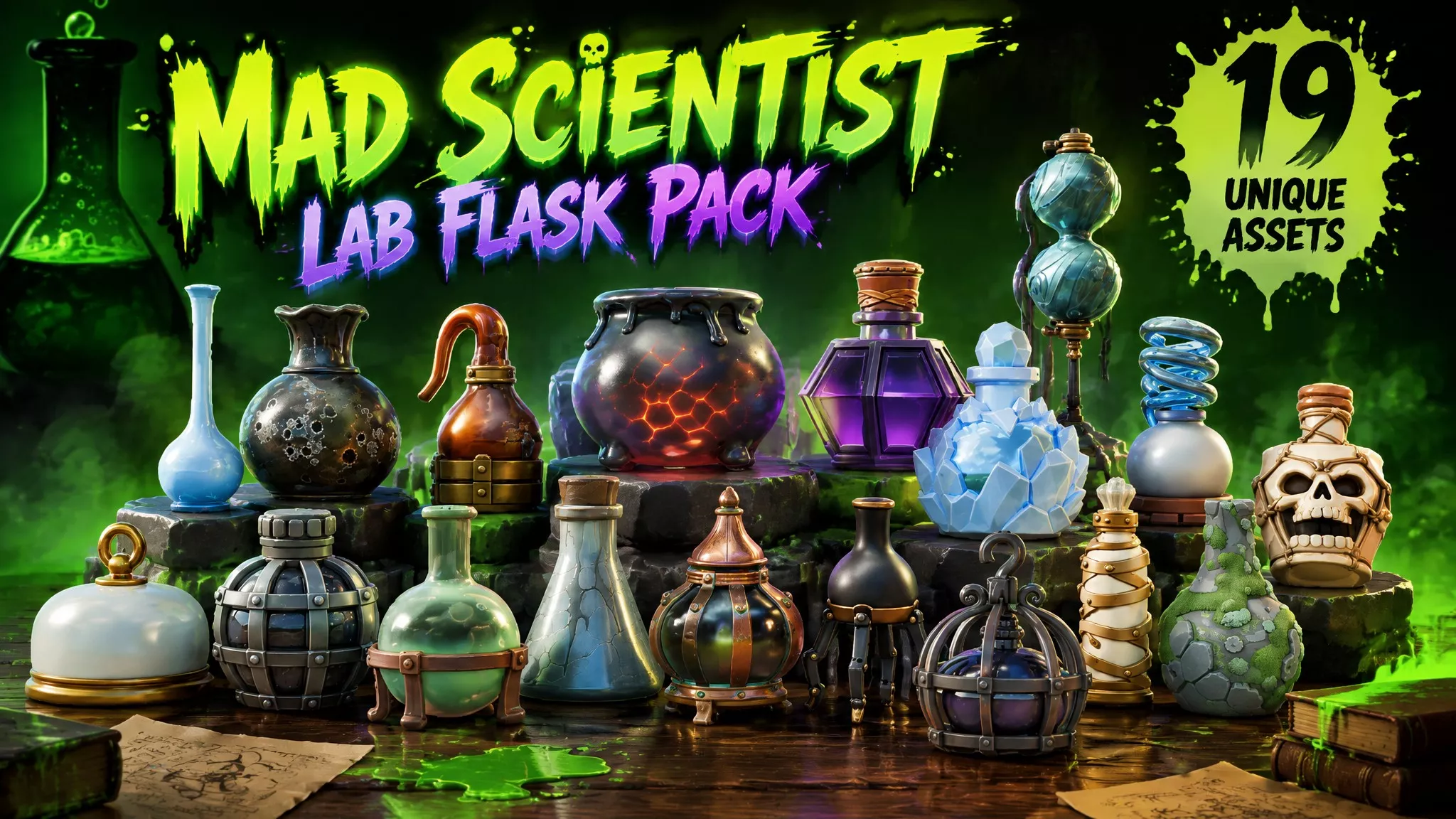 Mad Scientist Lab Flask Pack Low-poly 3D model