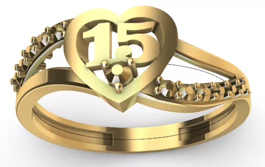 ANILLO DE 15 CORAZON Y PIEDRAS 3D print model