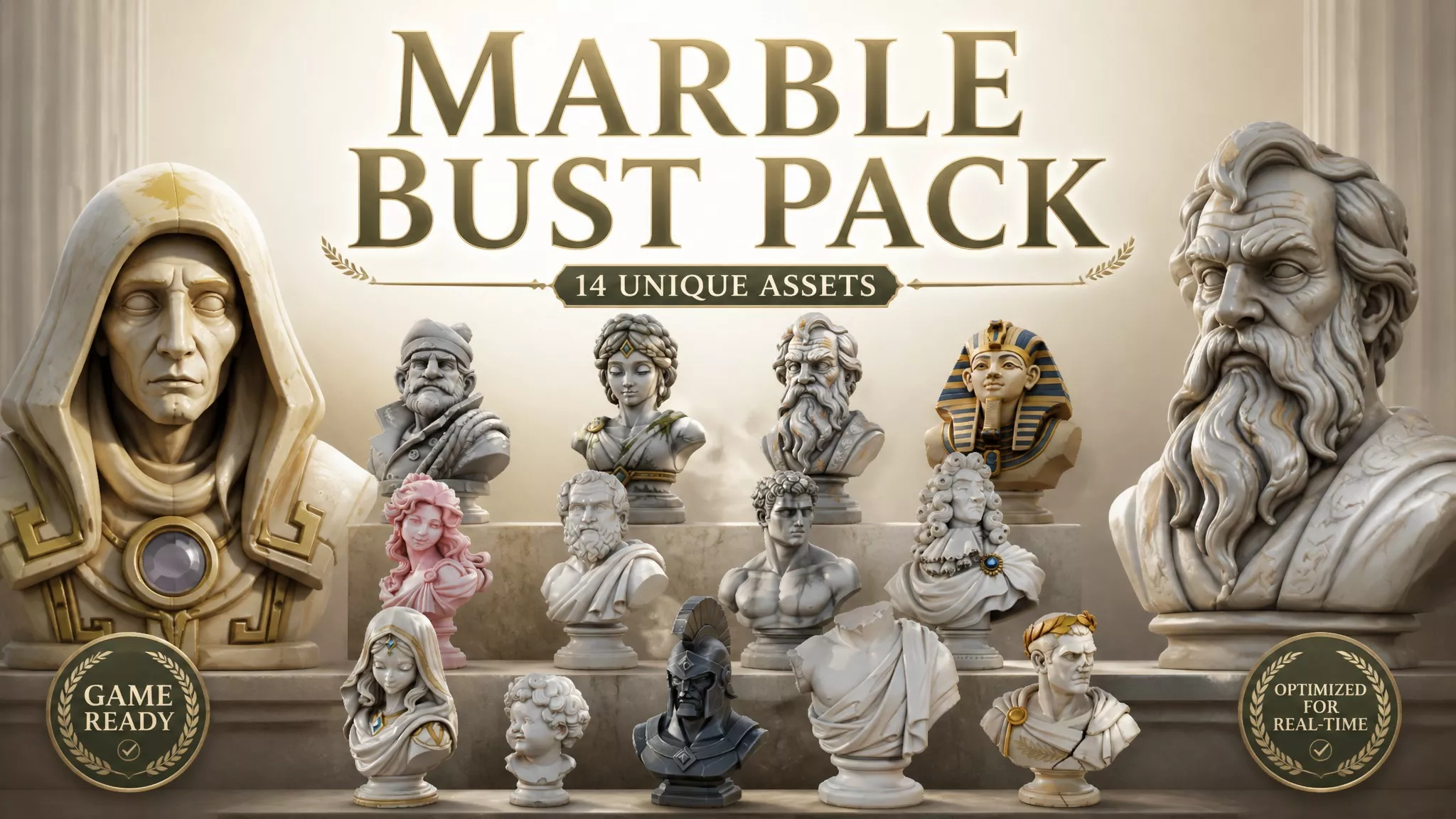 Marble Bust Pack Low-poly 3D model