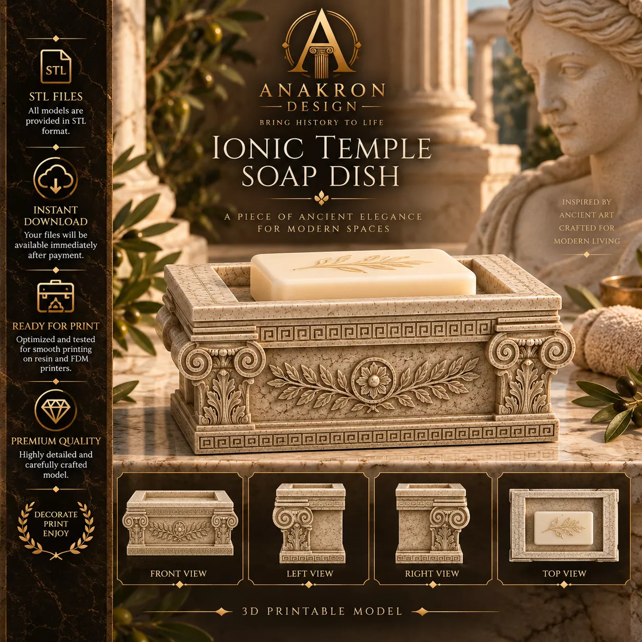 Temple Soap Dish STL Greek Architecture Soap Holder 3D print model