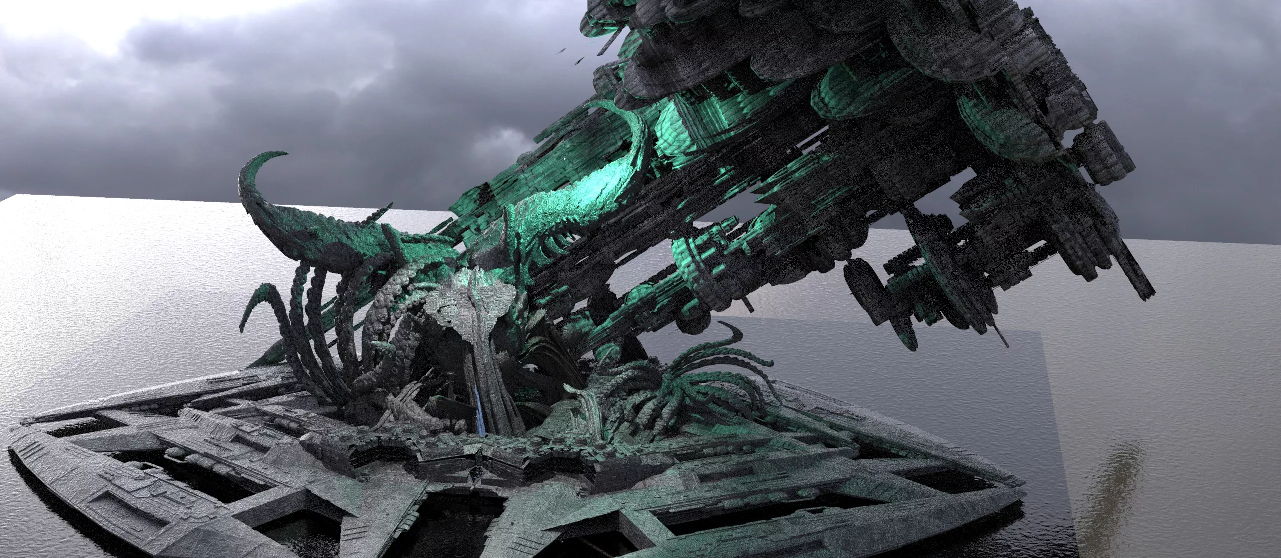 cyber junkyard techno tower kitbash 4 3D model